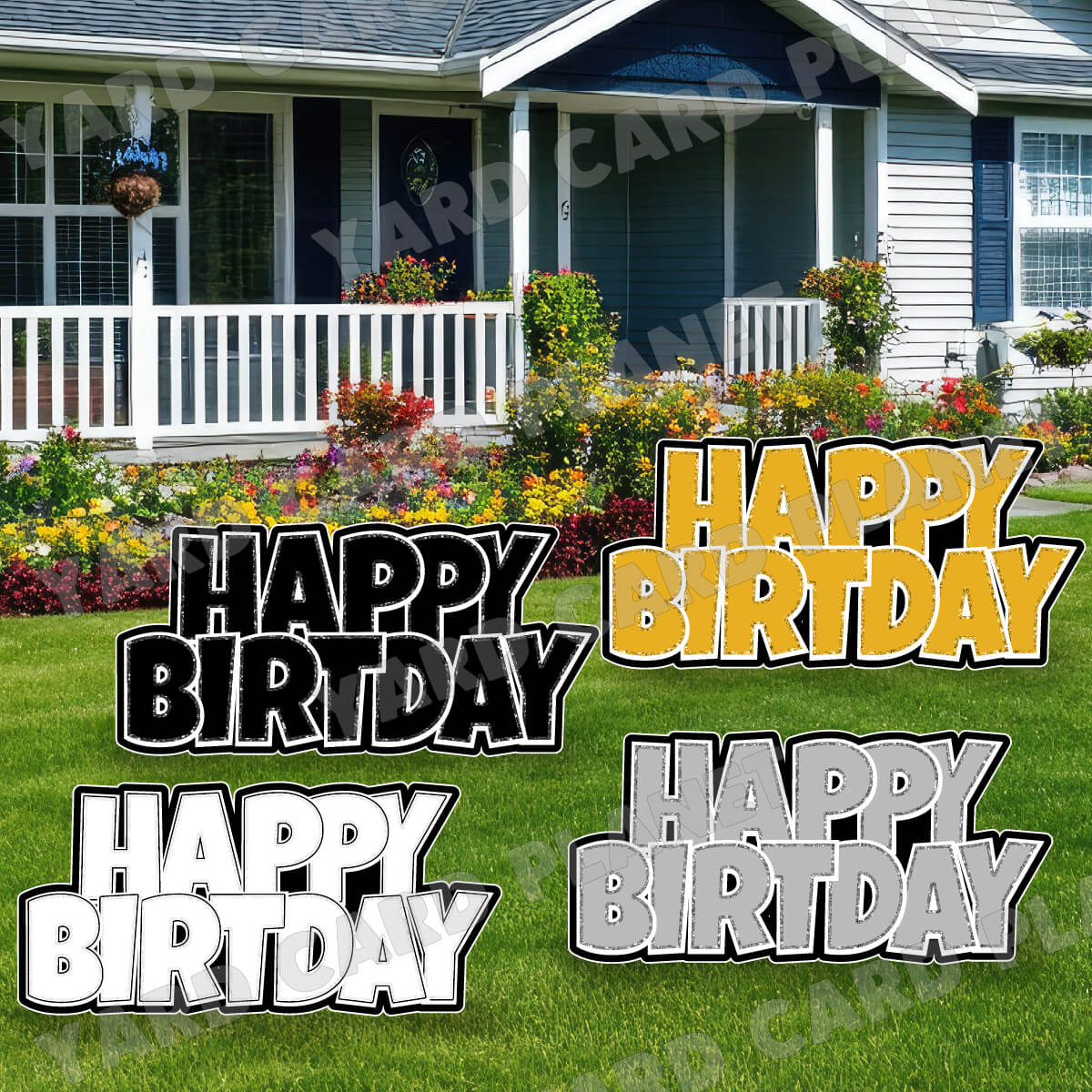 Happy Birthday Luckiest Guy EZ Quick Signs with Glitter Trim in Black, White, Silver and Gold Yard Card Set