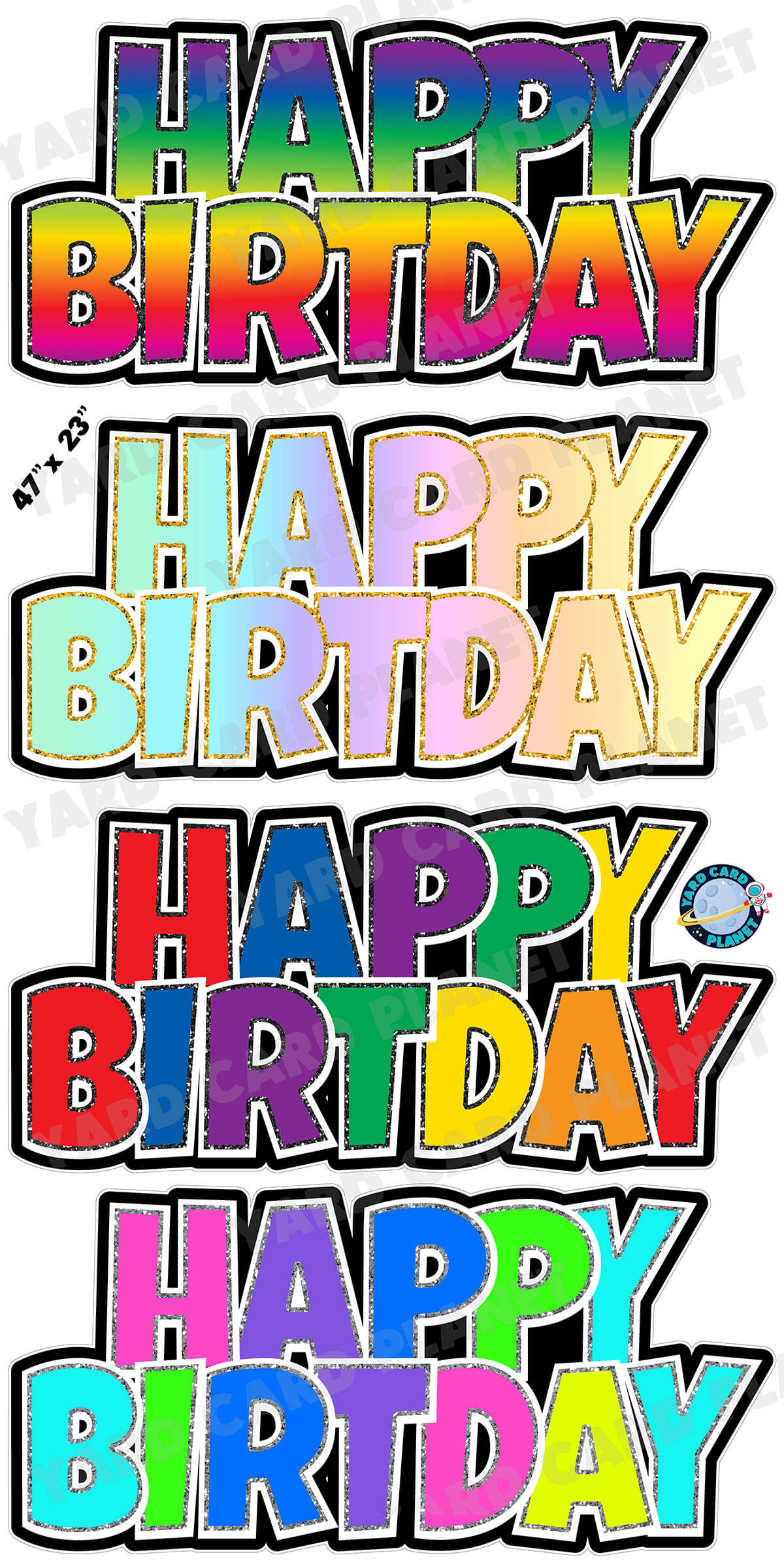 Happy Birthday Luckiest Guy EZ Quick Signs with Glitter Trim in Rainbow Patterns Yard Card Set