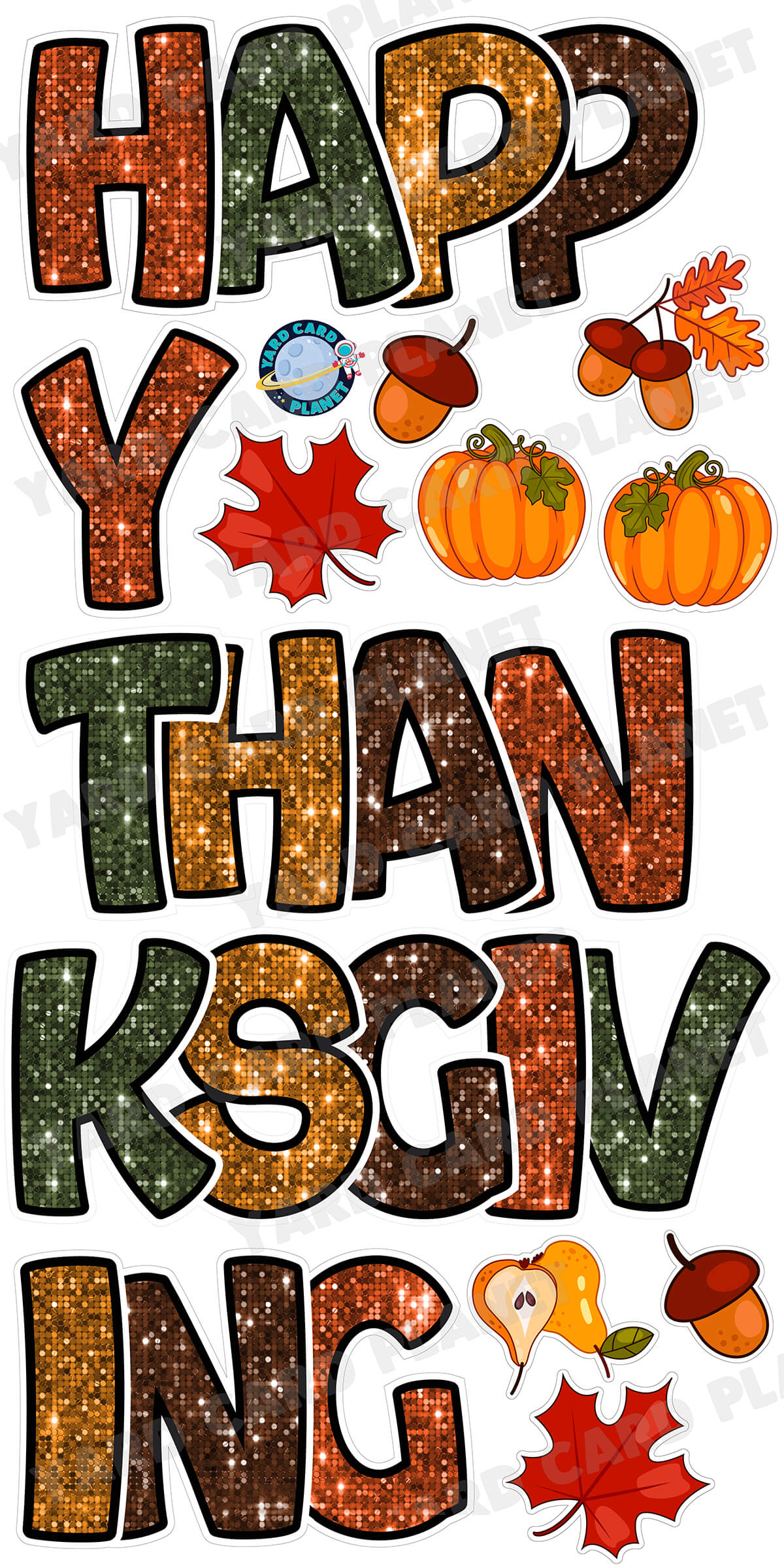 Sequin Pattern Happy Thanksgiving EZ Quick Yard Card Set