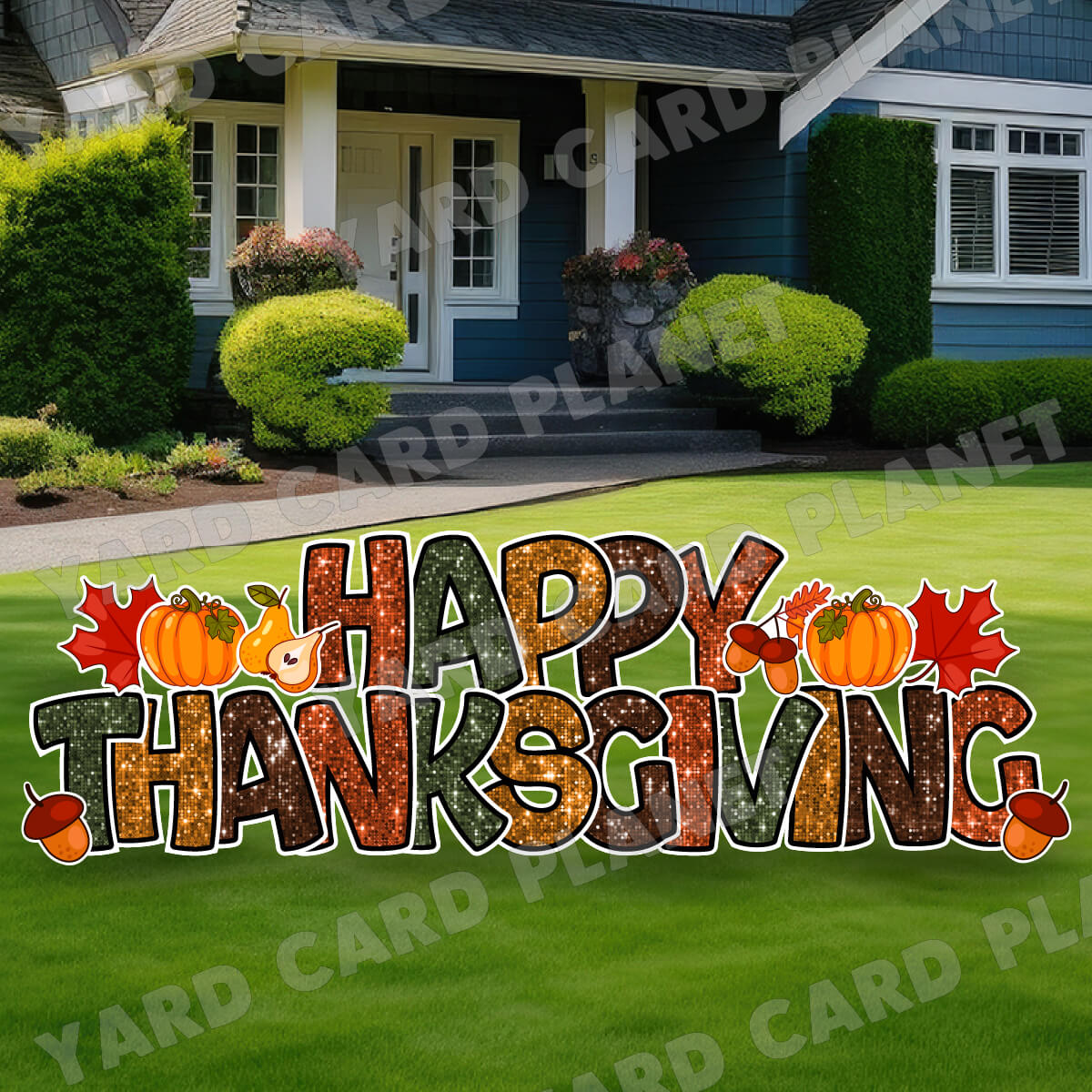 Sequin Pattern Happy Thanksgiving EZ Quick Yard Card Set