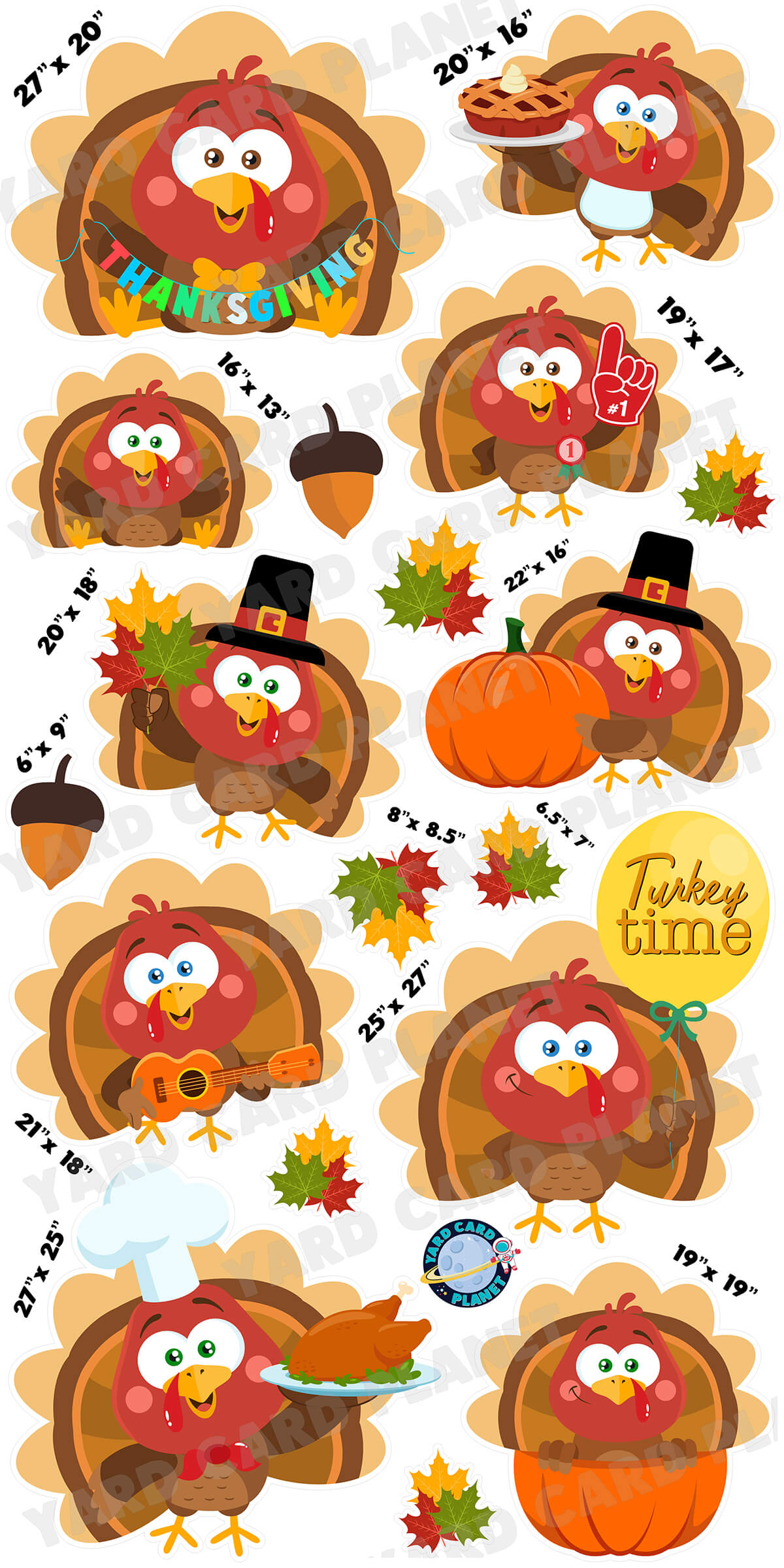 Turkey Time Thanksgiving Yard Card Flair Set