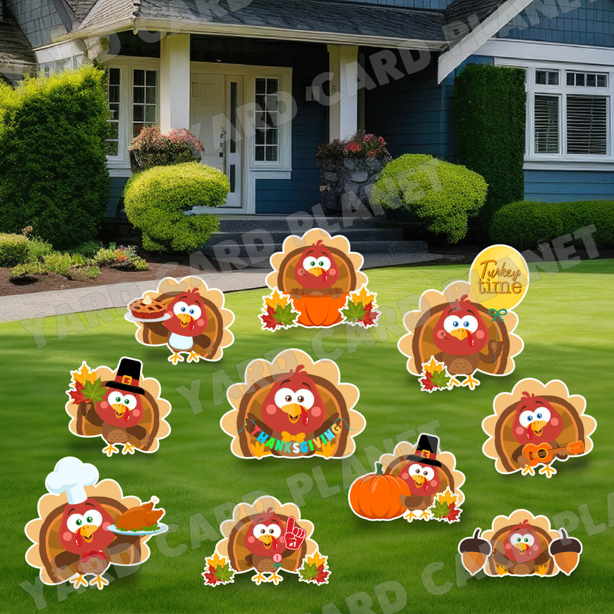 Turkey Time Thanksgiving Yard Card Flair Set