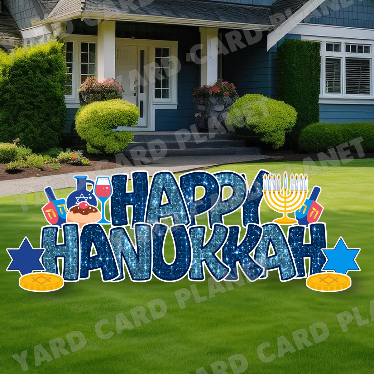 Sequin Pattern Happy Hanukkah EZ Quick Yard Card Set