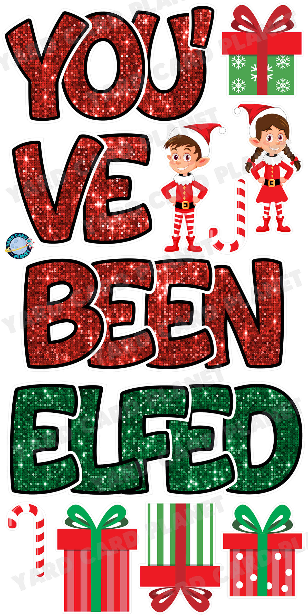 Sequin Pattern You've Been Elfed EZ Quick Yard Card Set