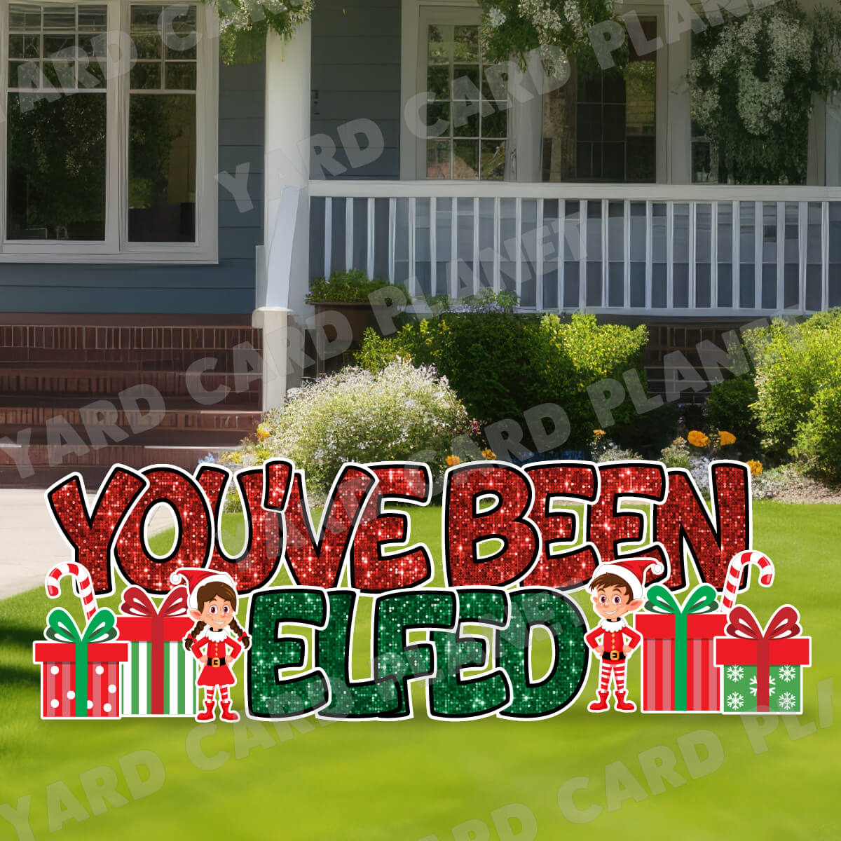 Sequin Pattern You've Been Elfed EZ Quick Yard Card Set