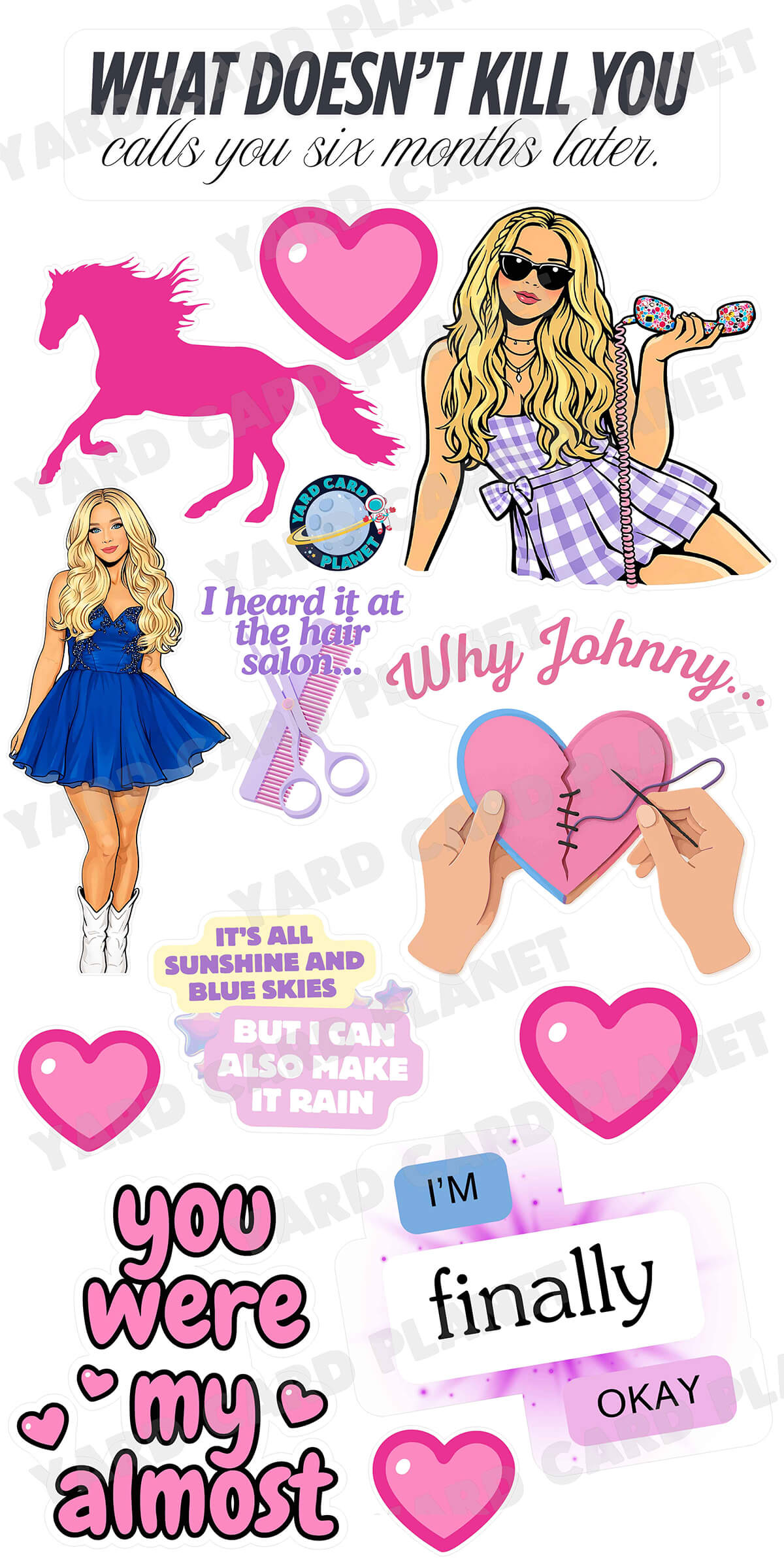 Southern Country Music Heartbreak Girl Yard Card Flair Set