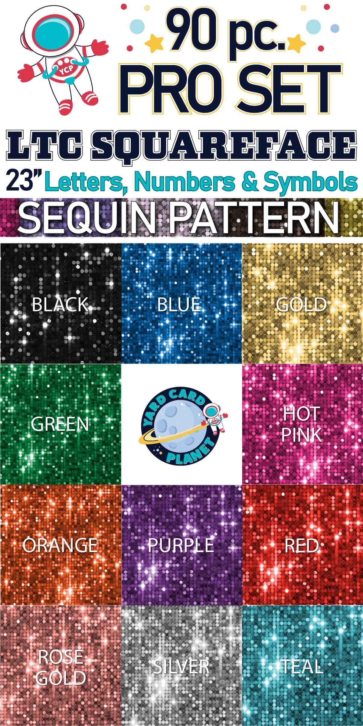 23" LTC Squareface 90 pc. Letters, Numbers and Symbols Pro Set in Sequin Pattern