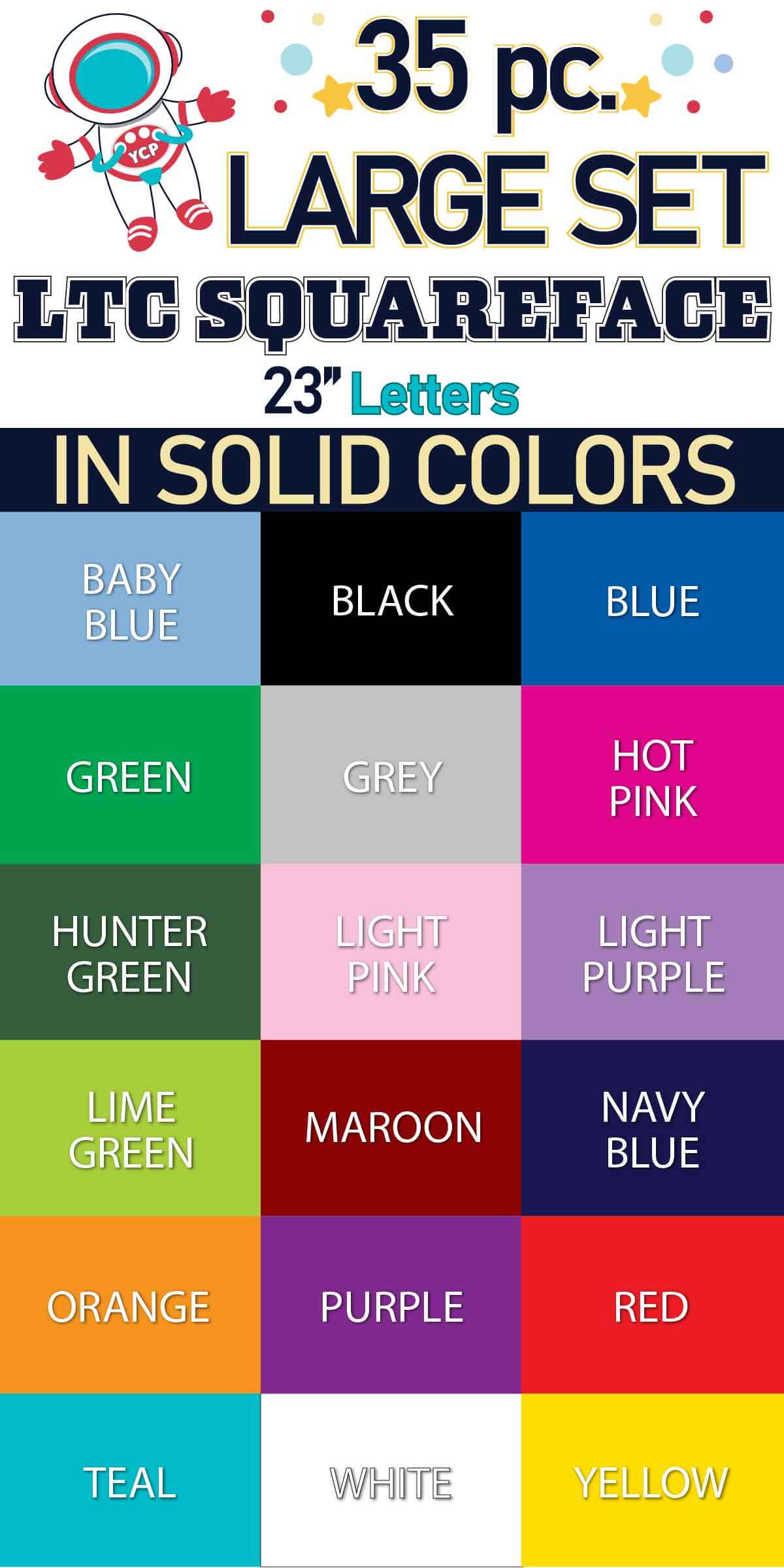 23" LTC Squareface 35 pc. Large Letter Set in Solid Colors