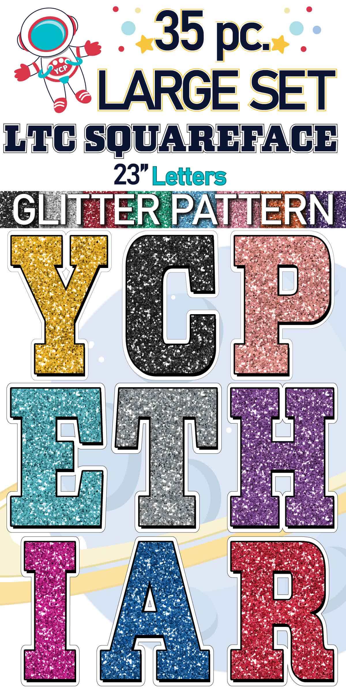 23" LTC Squareface 35 pc. Large Letter Set in Glitter Pattern