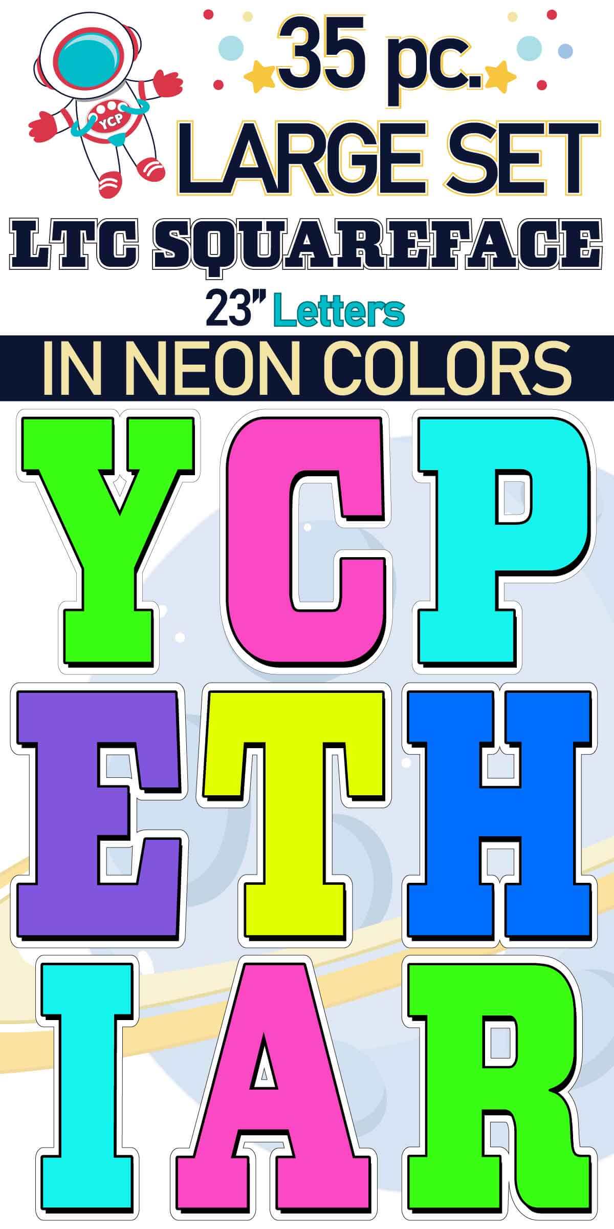 23" LTC Squareface 35 pc. Large Letter Set in Neon Colors