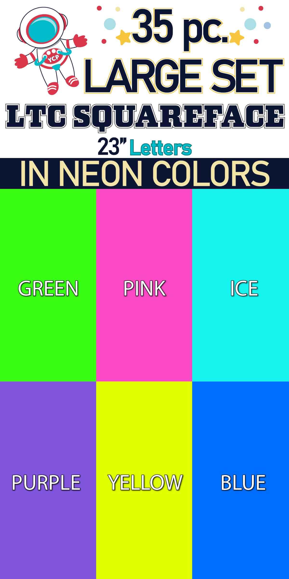 23" LTC Squareface 35 pc. Large Letter Set in Neon Colors