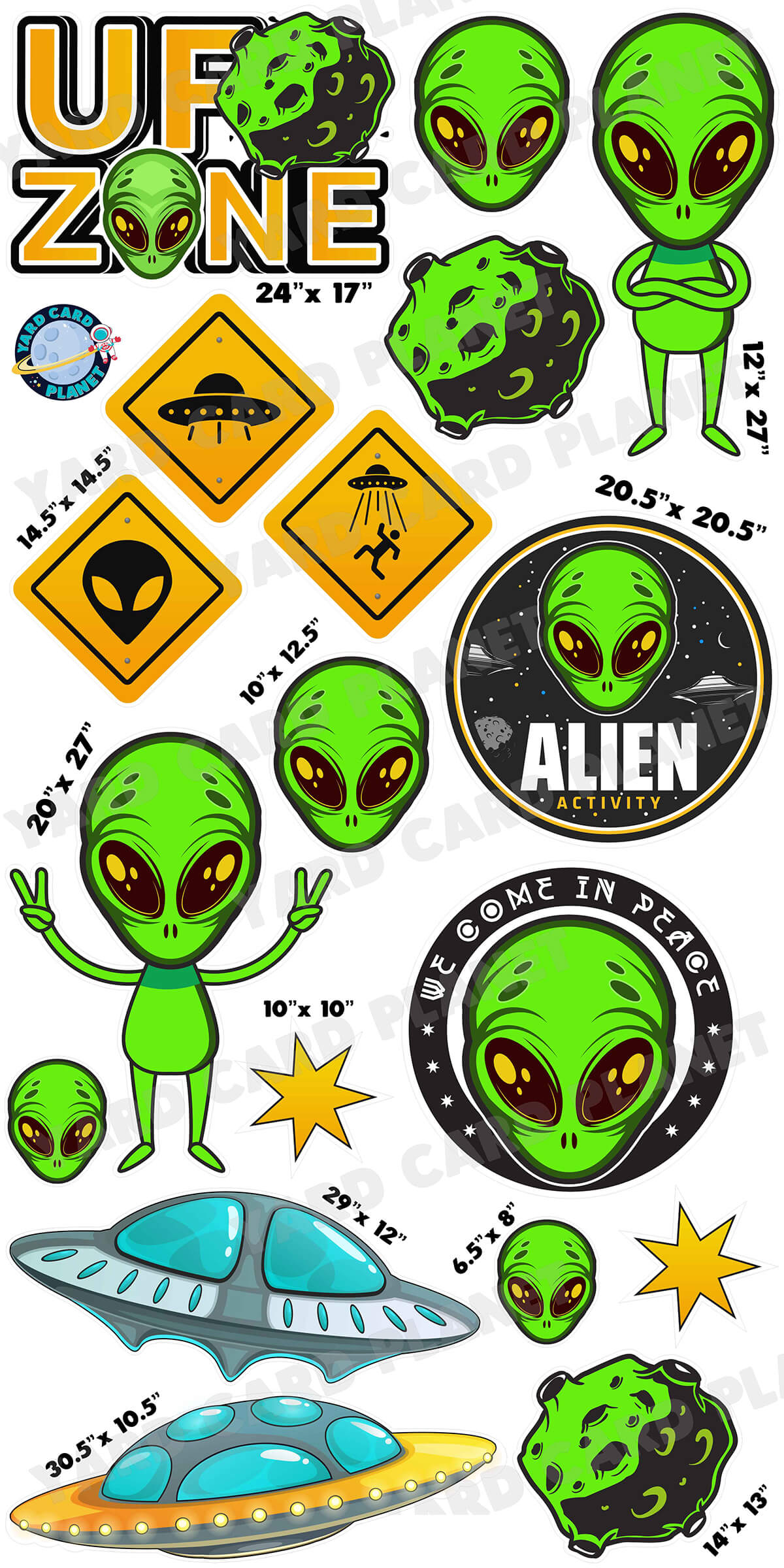 Alien UFO Zone Yard Card Flair Set