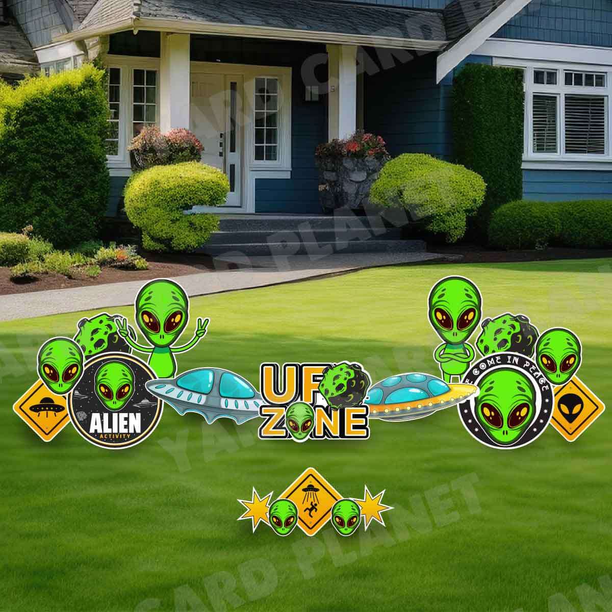 Alien UFO Zone Yard Card Flair Set