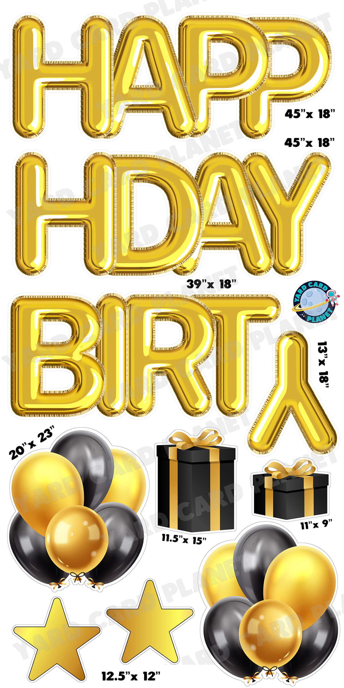Gold Balloon Happy Birthday EZ Quick Yard Card Set