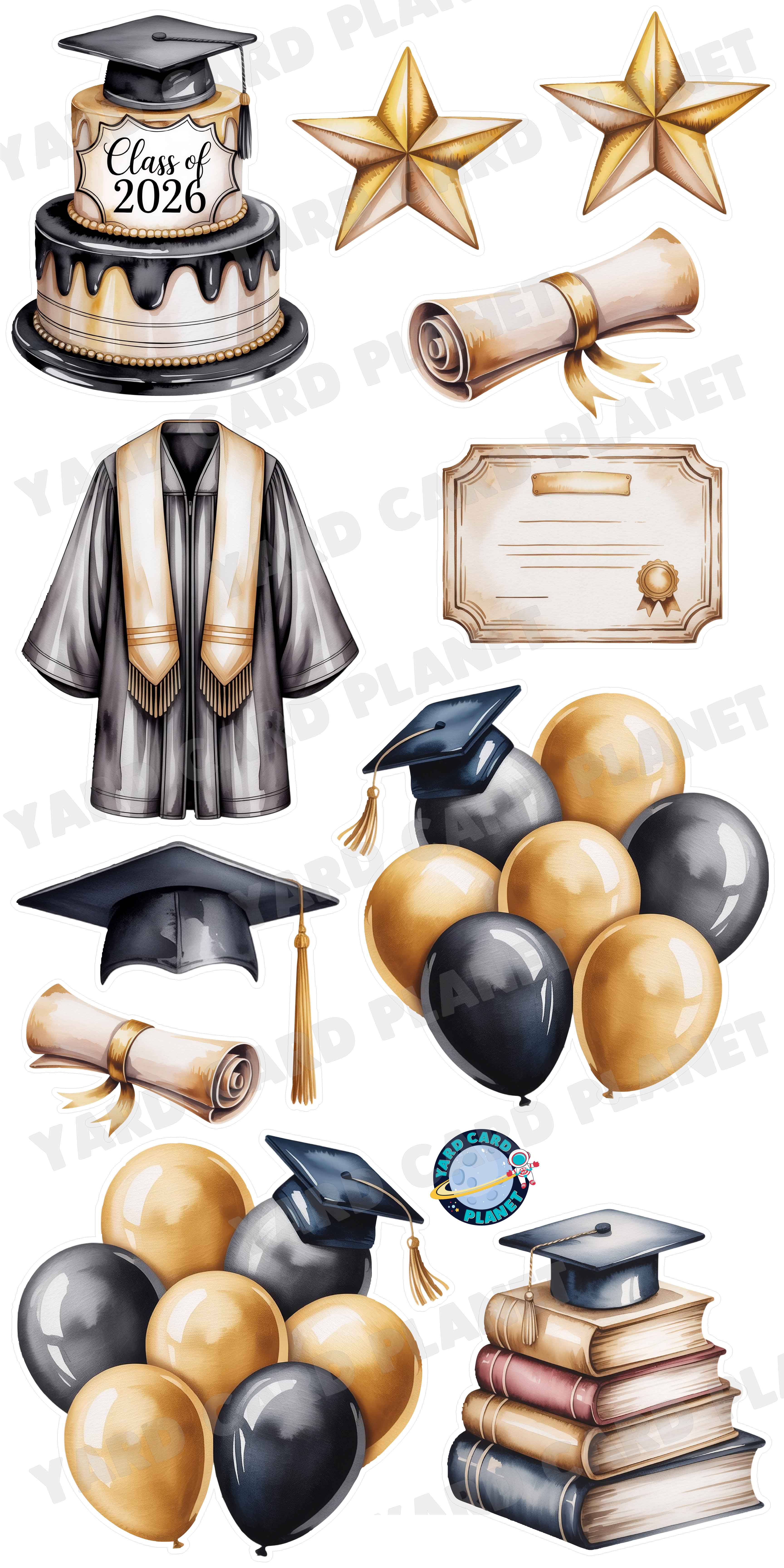 Elegant Graduation Watercolor Yard Card Flair Set