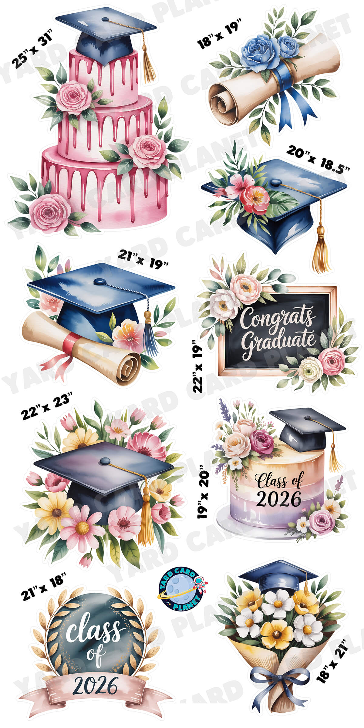 Floral Graduation Yard Card Flair Set