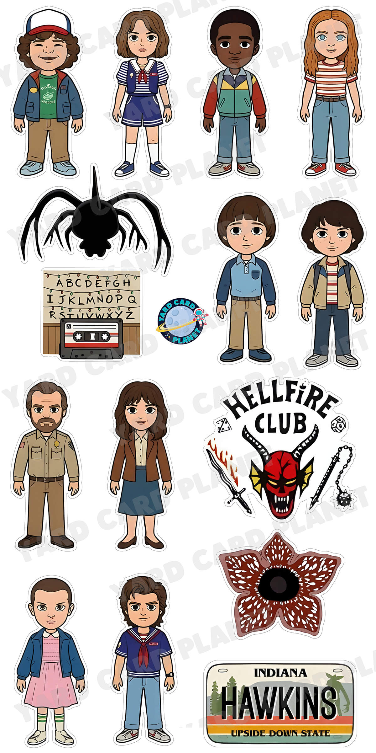 Retro 80s Supernatural Small Town Mystery Yard Card Flair Set