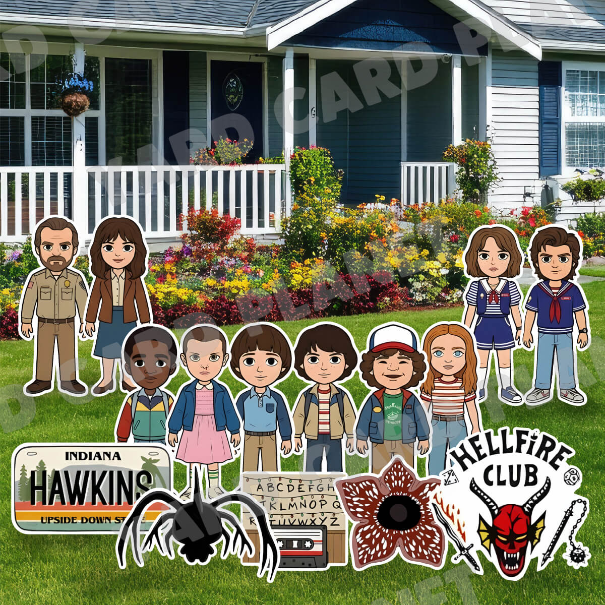 Retro 80s Supernatural Small Town Mystery Yard Card Flair Set
