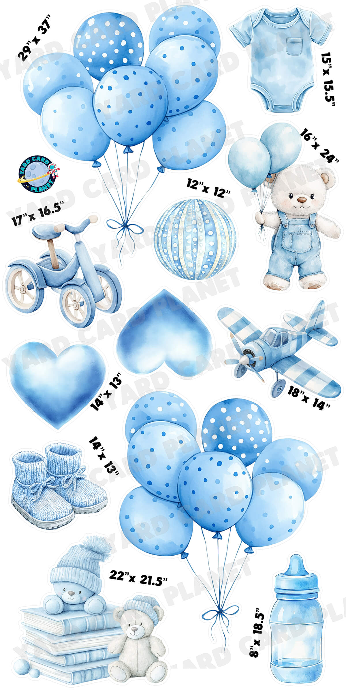 Soft Watercolor Baby Boy Yard Card Flair Set