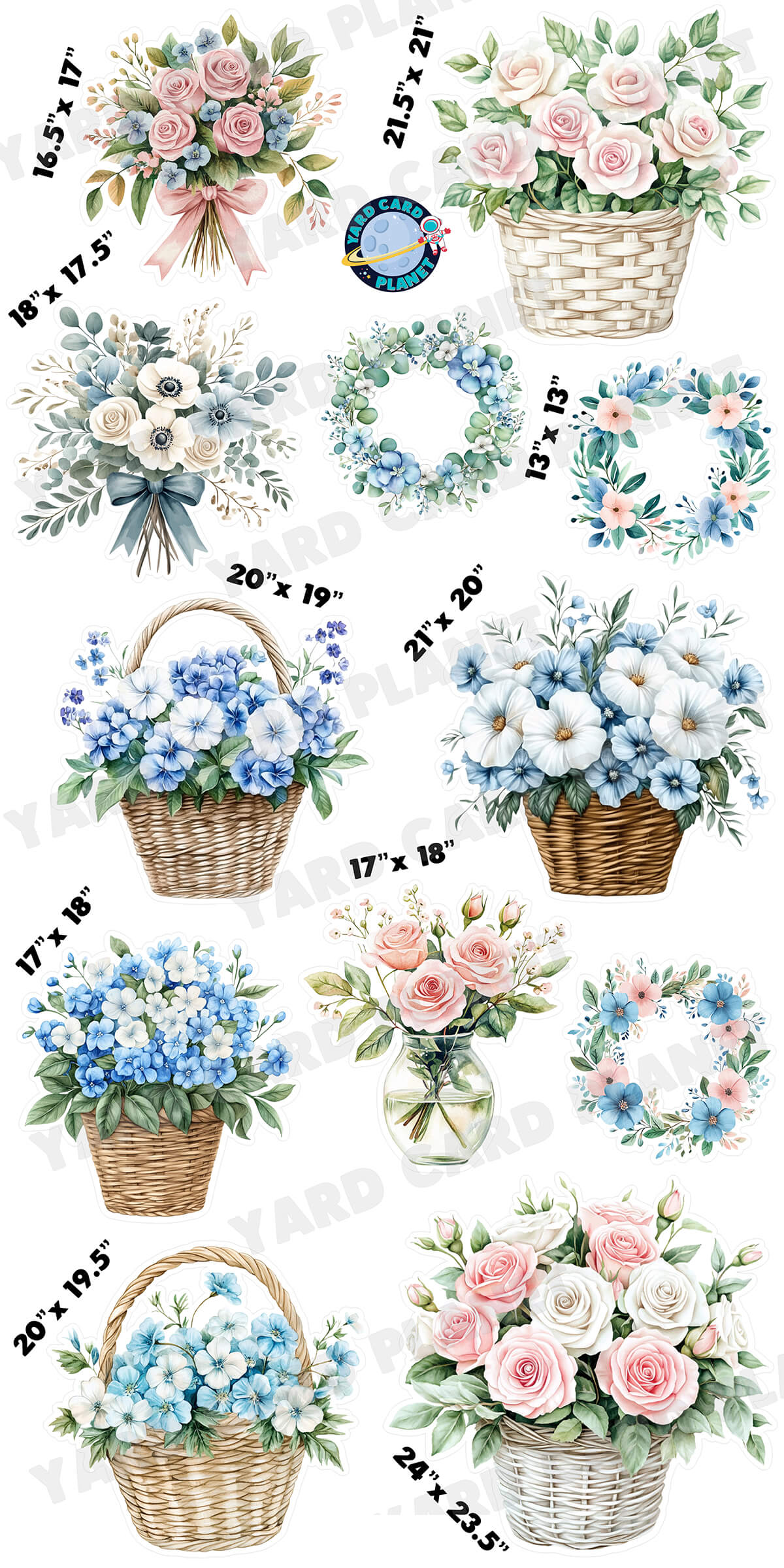 Watercolor Floral Arrangements Yard Card Flair Set