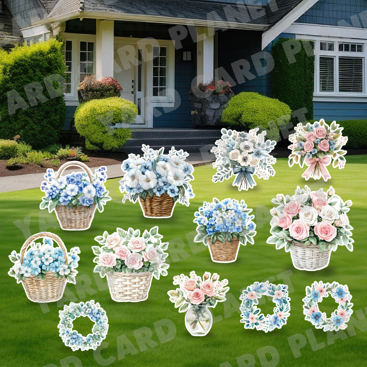 Watercolor Floral Arrangements Yard Card Flair Set