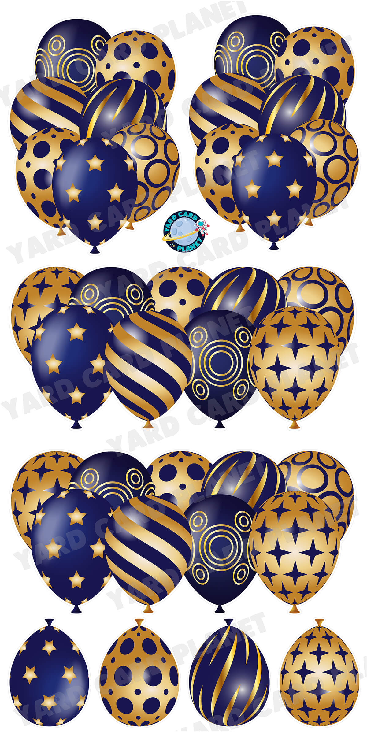 Navy Blue and Gold Elegant Metallic Balloons EZ Setup Panels and Borders Yard Card Set