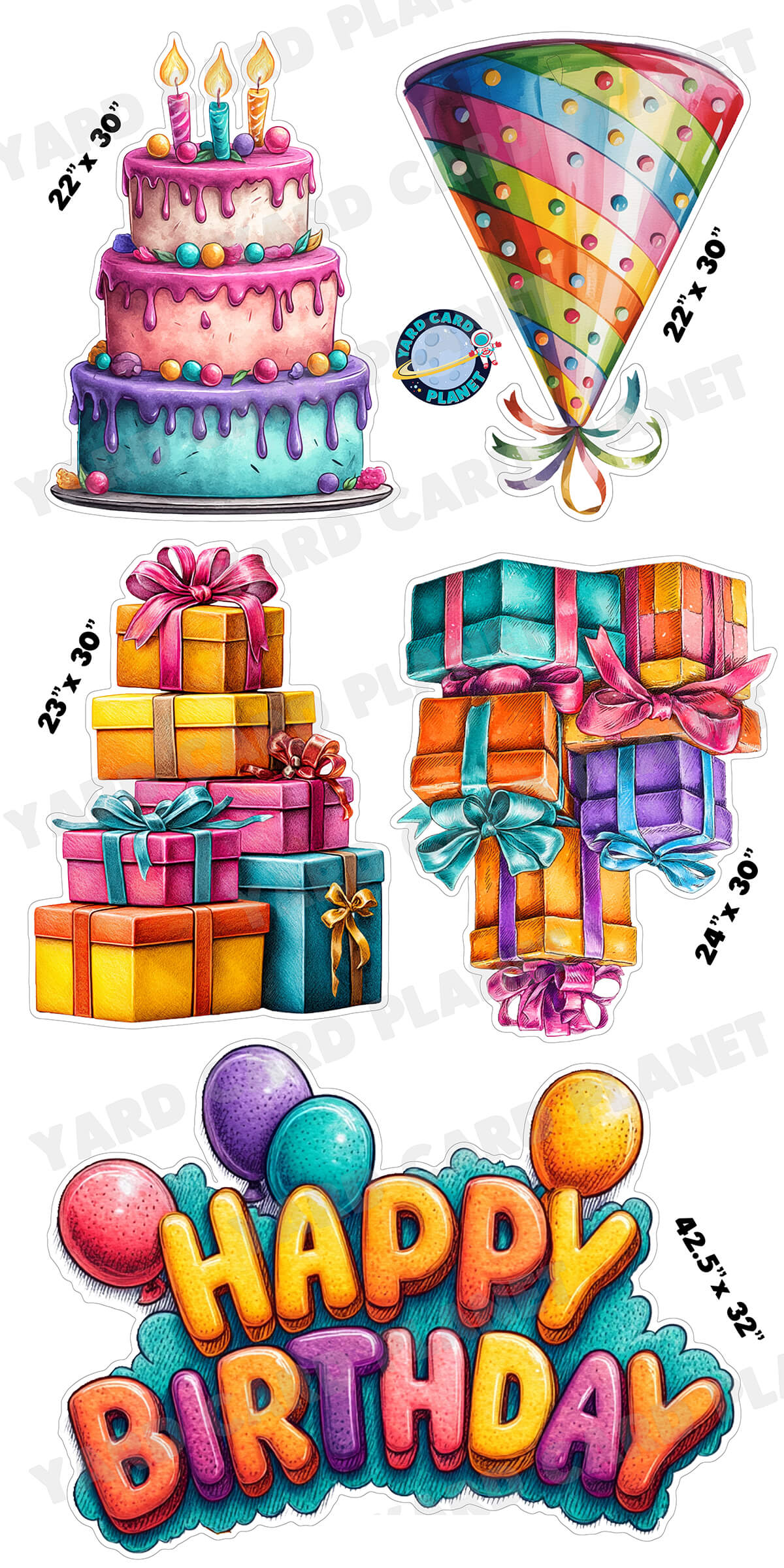 Bright Watercolor Happy Birthday EZ Quick Sign and Yard Card Flair Set