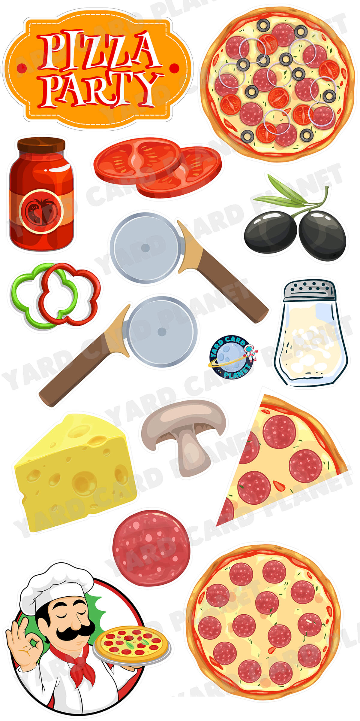 Pizza Party Yard Card Flair Set