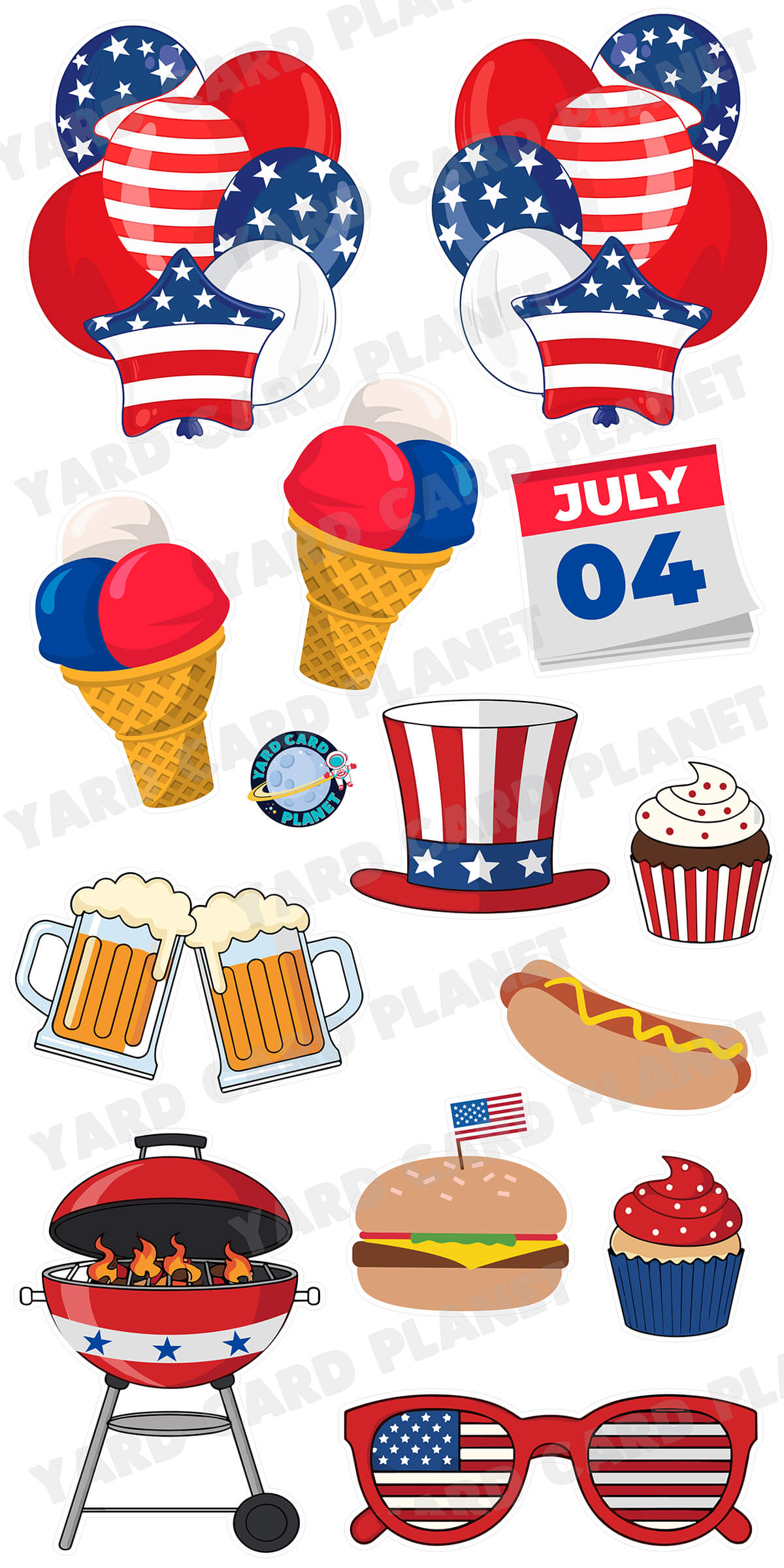 4th of July Independence Day BBQ Yard Card Flair Set