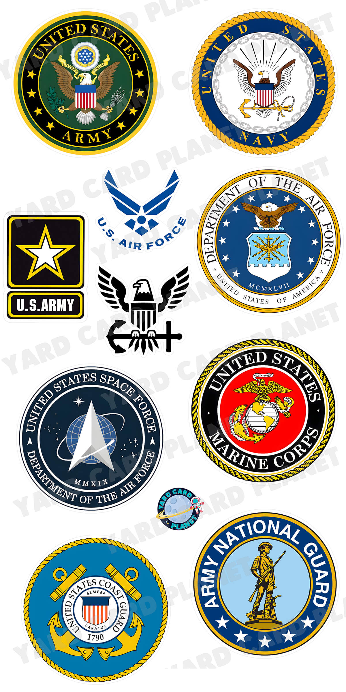 Military Branch Emblems Yard Card Flair Set