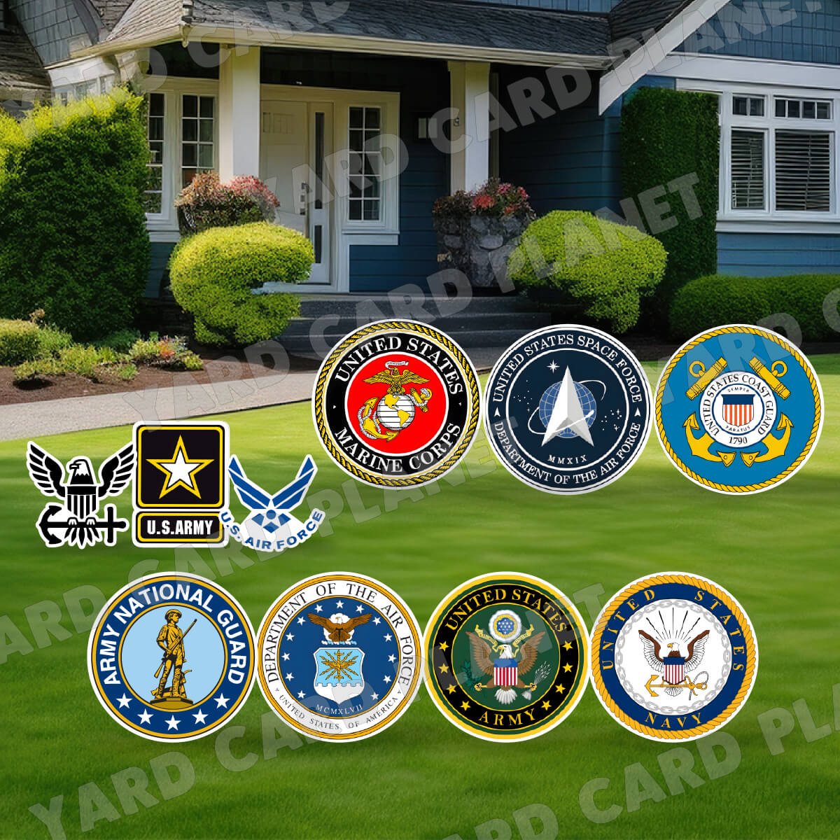 Military Branch Emblems Yard Card Flair Set