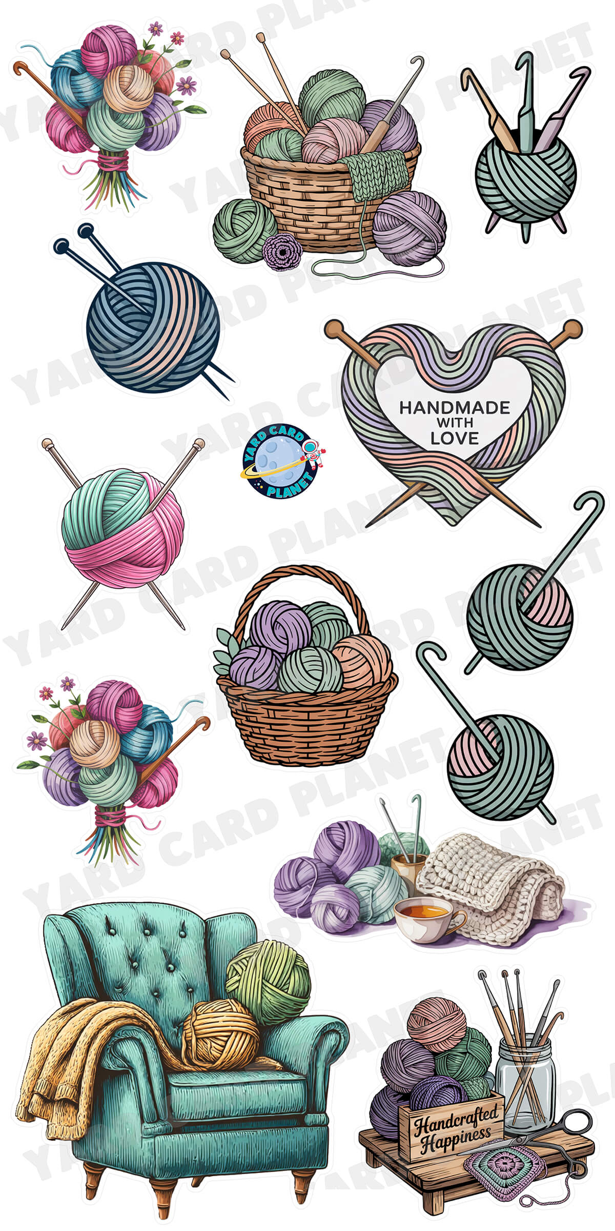 Yarn and Knitting Yard Card Flair Set