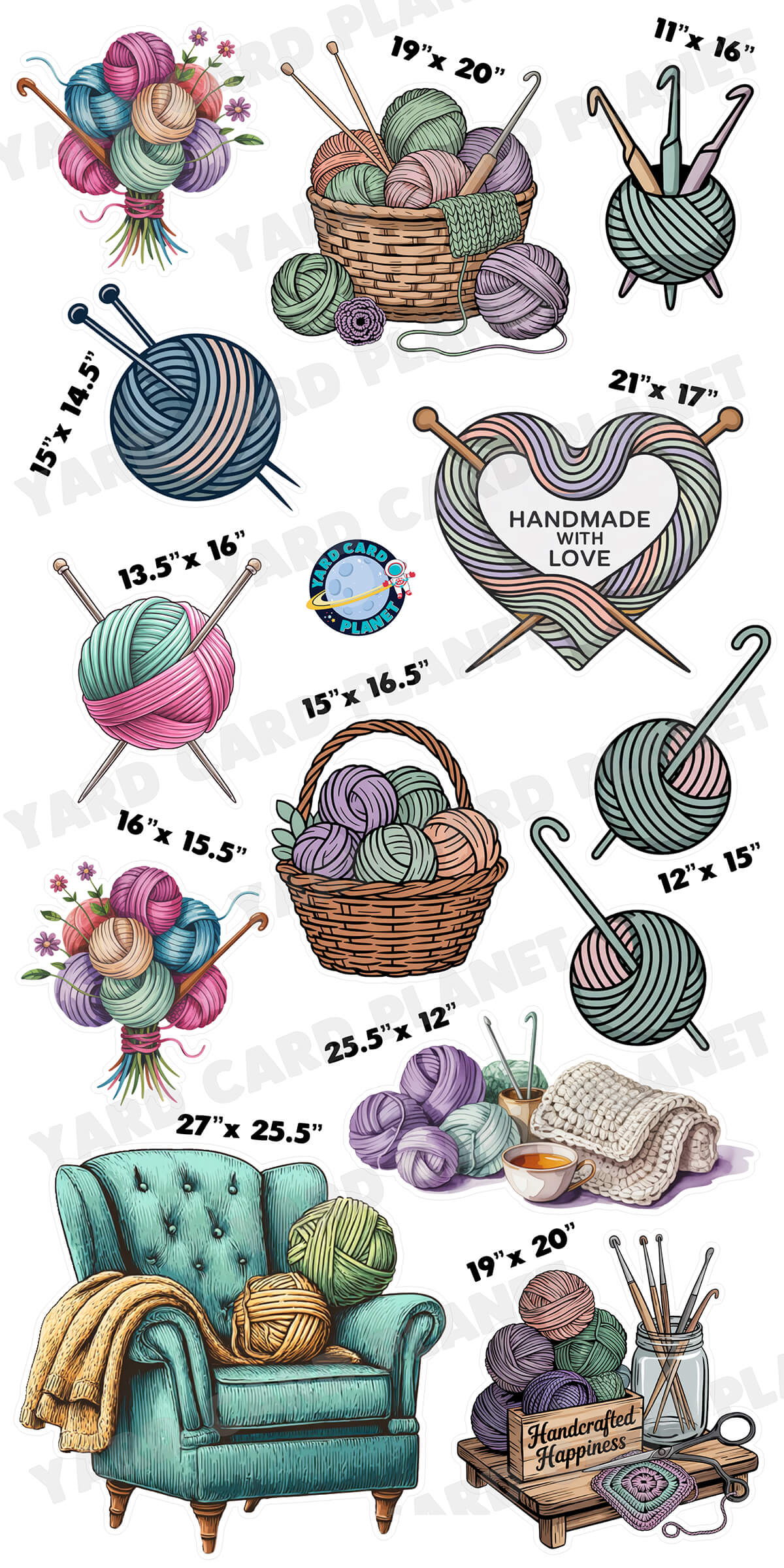 Yarn and Knitting Yard Card Flair Set