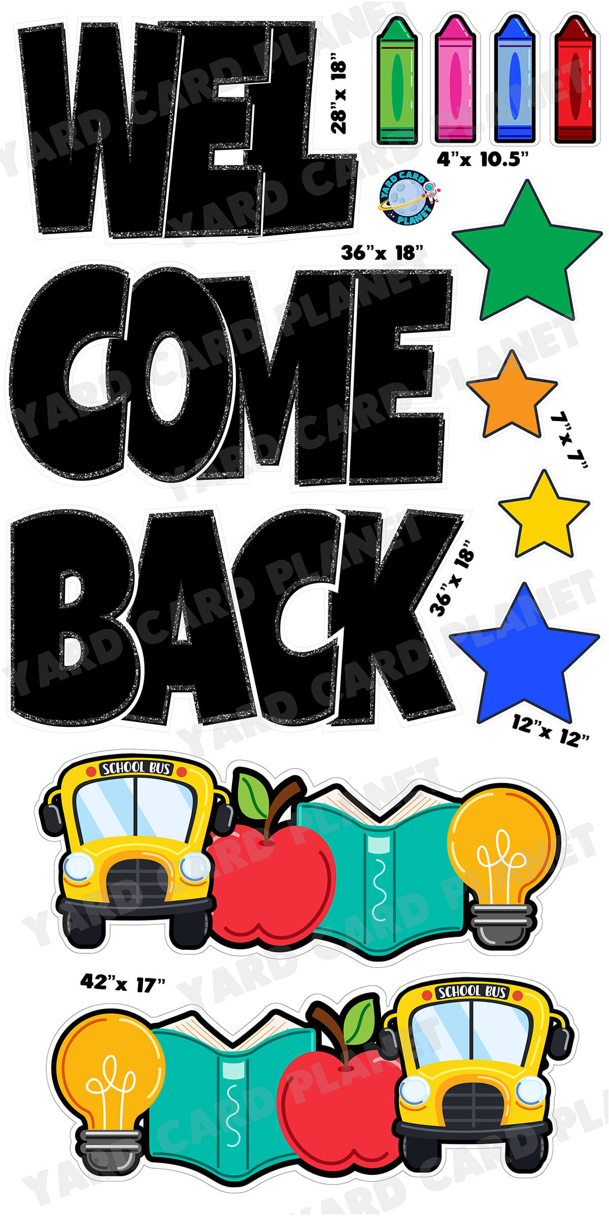 18" Welcome Back EZ Quick Set in Luckiest Guy Font with Matching School Yard Card Flair Set