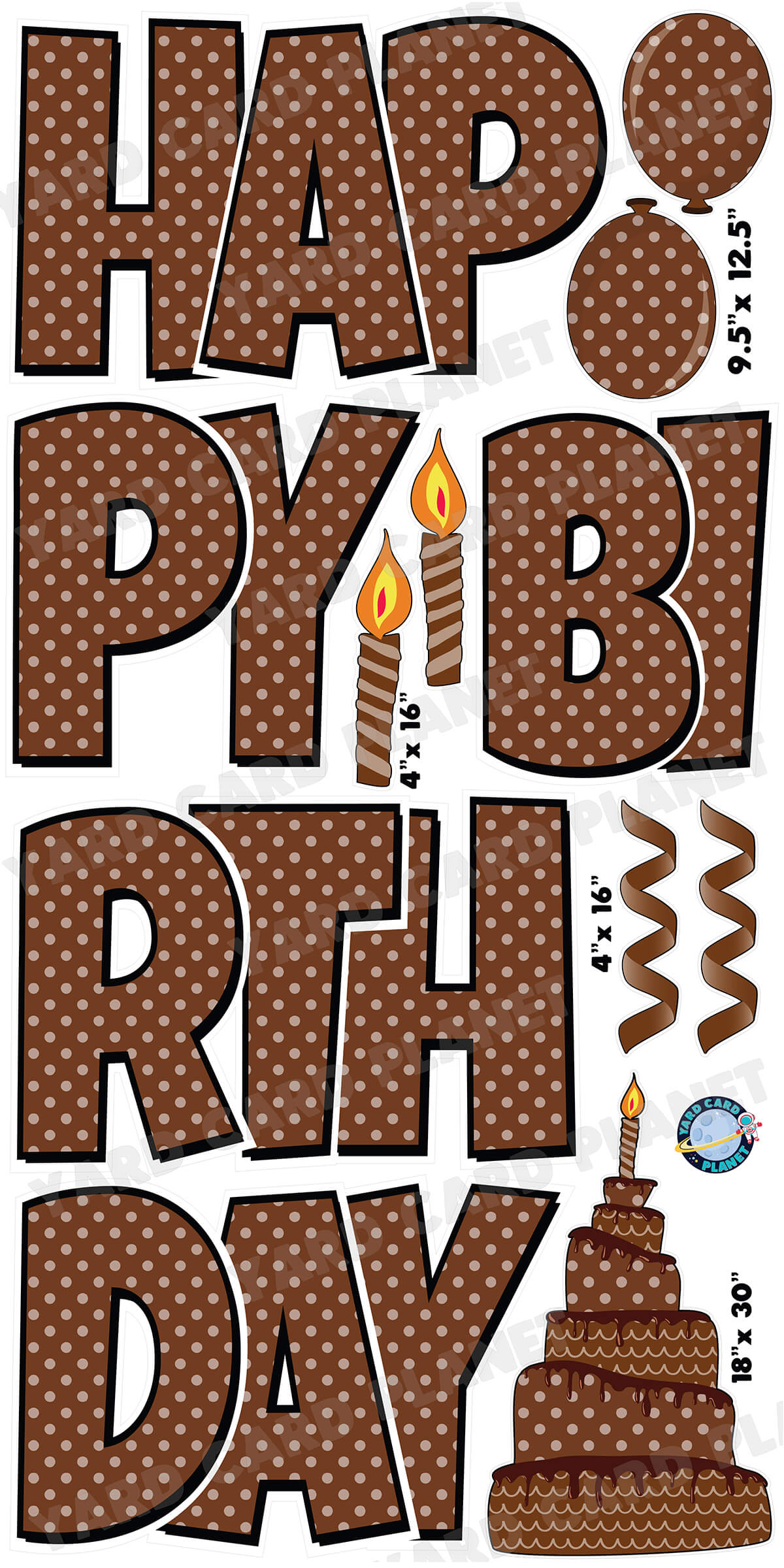 Large 23.5" Happy Birthday Yard Card EZ Quick Sets in Luckiest Guy Font and Birthday Flair in Polka Dot Pattern (Available in Multiple Colors)