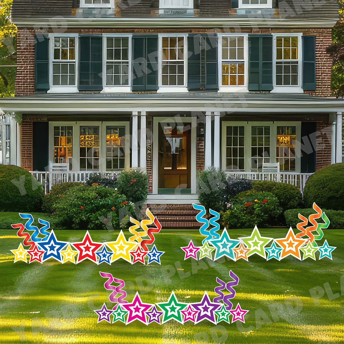 Bright Colored Double Stars and Streamers Yard Card Flair Set