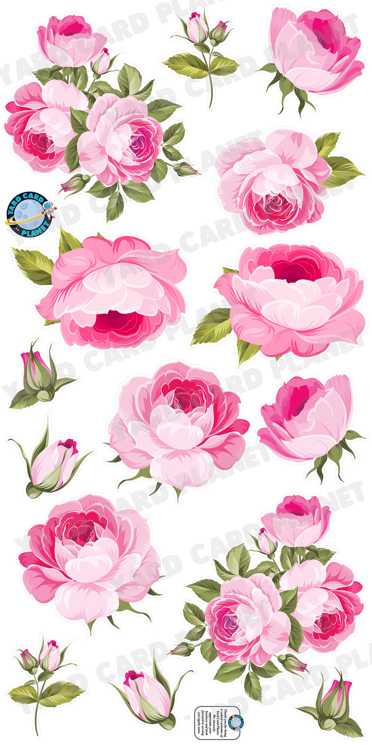 Elegant Pink Roses Yard Card Flair Set