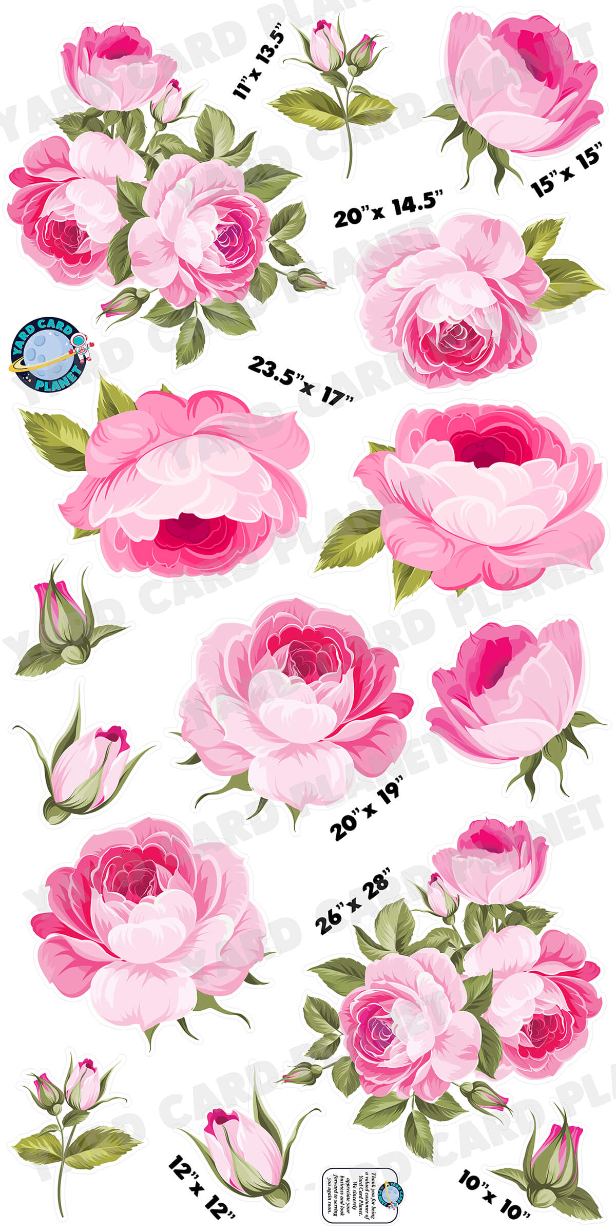Elegant Pink Roses Yard Card Flair Set