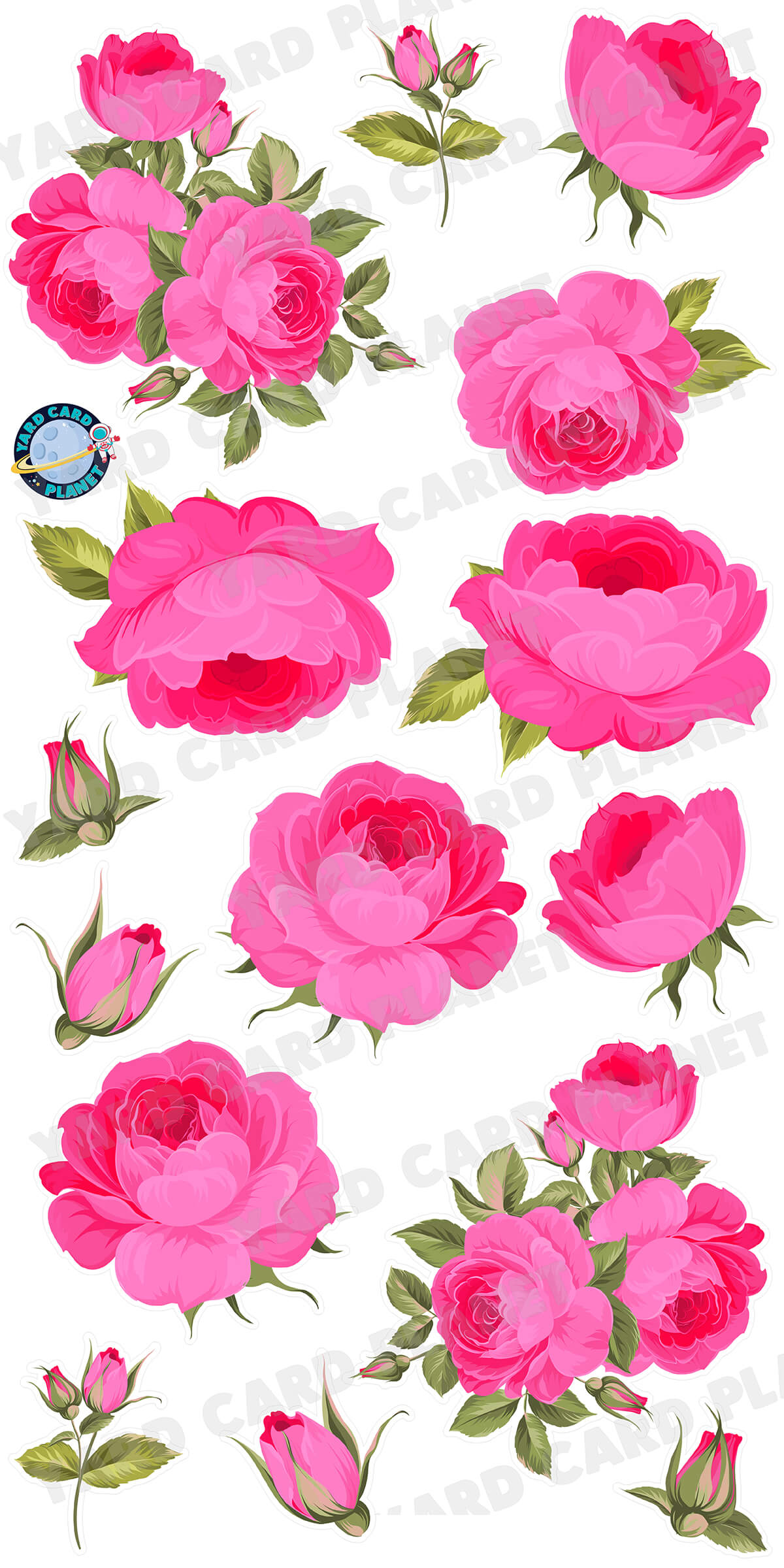 Elegant Hot Pink Roses Yard Card Flair Set