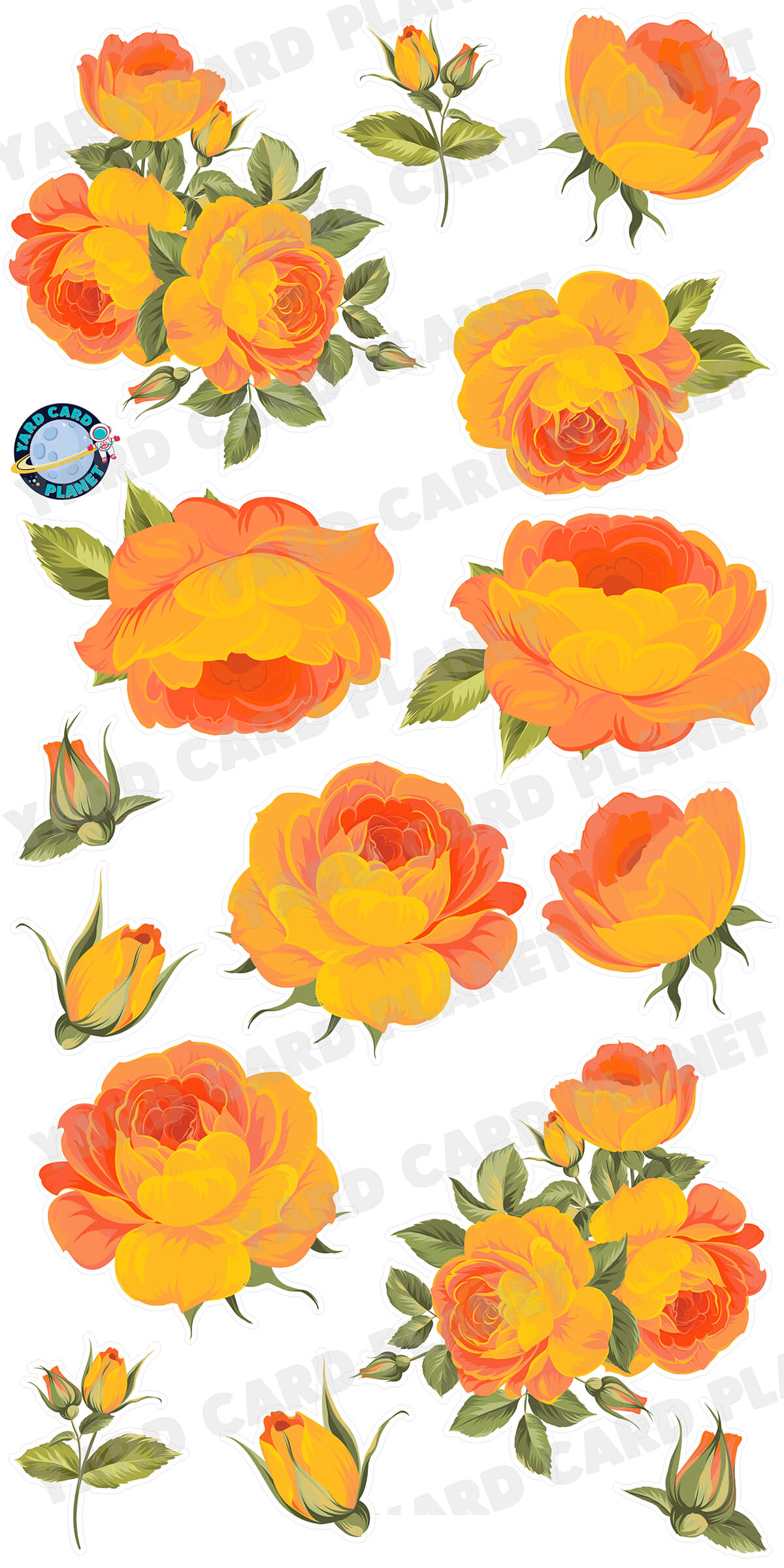 Elegant Orange and Yellow Roses Yard Card Flair Set