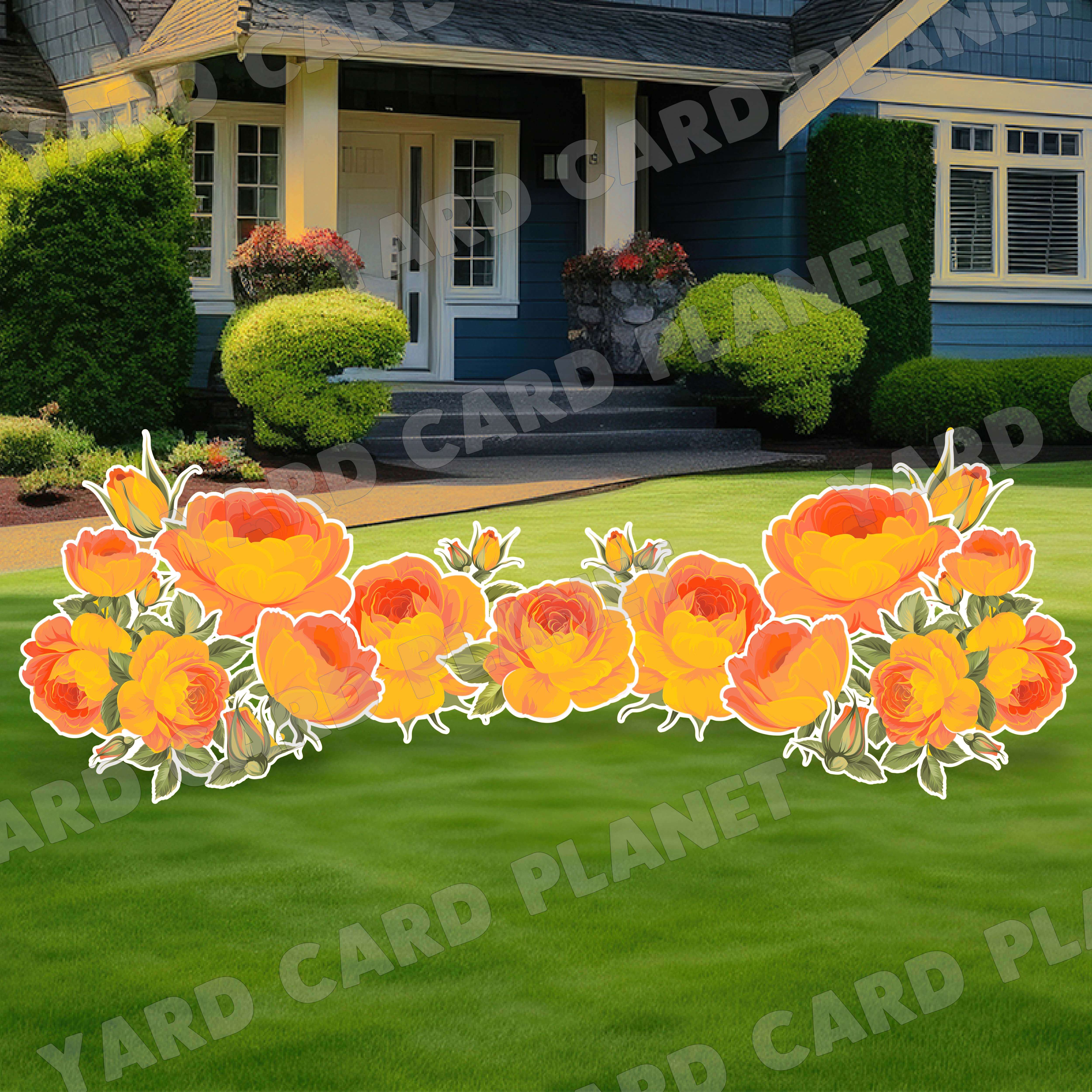Elegant Orange and Yellow Roses Yard Card Flair Set