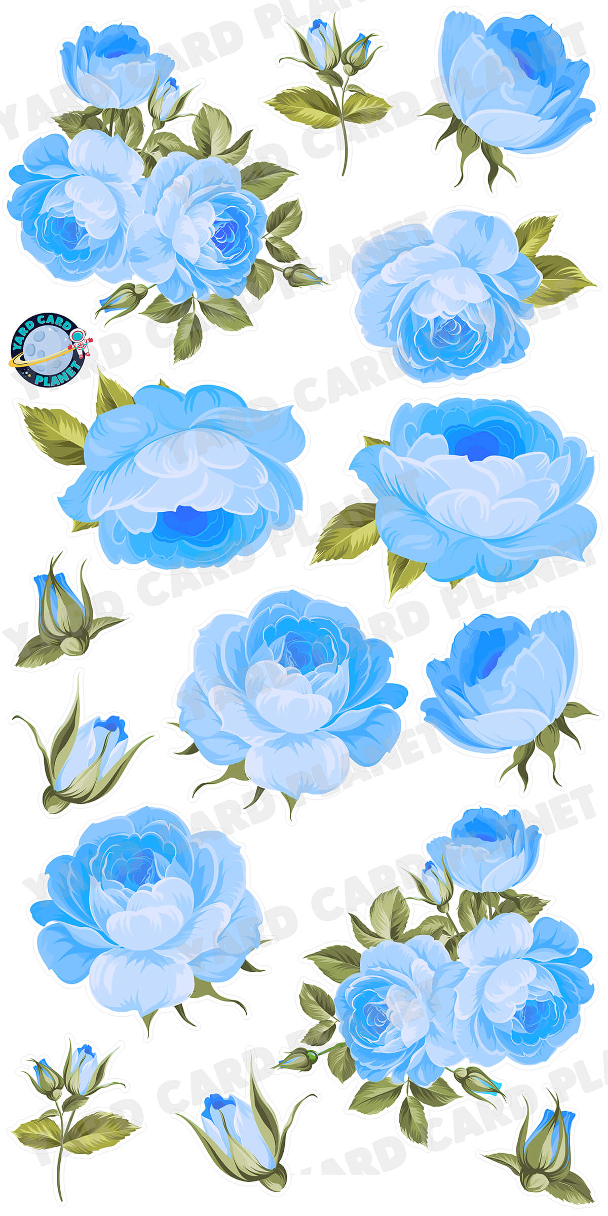 Elegant Blue Roses Yard Card Flair Set