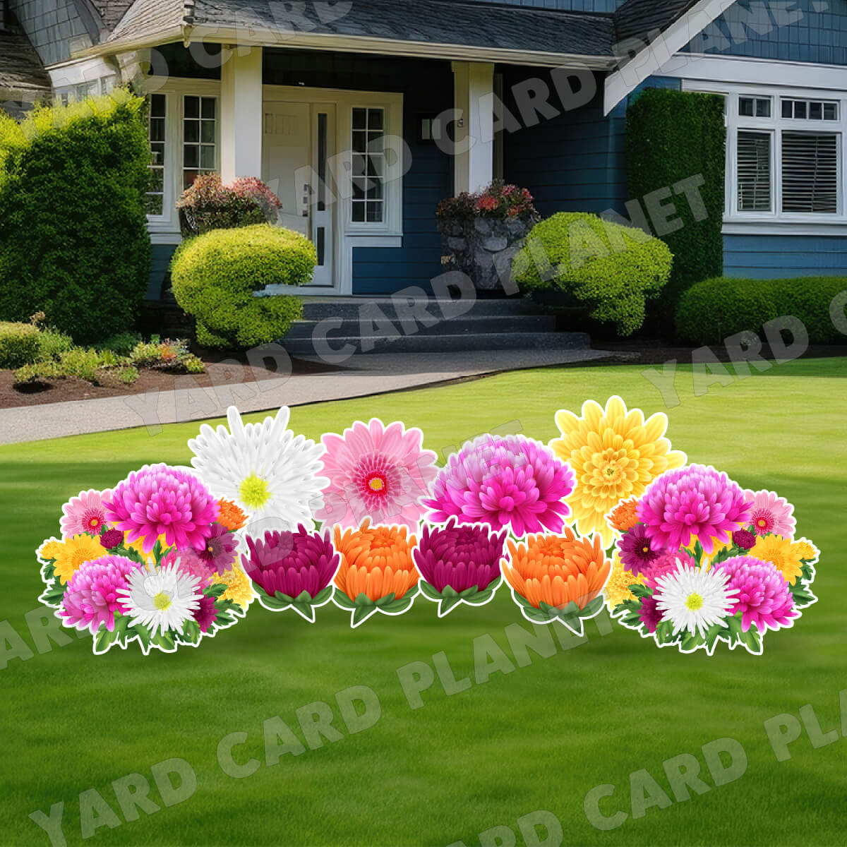Colorful Chrysanthemum Flowers Yard Card Flair Set