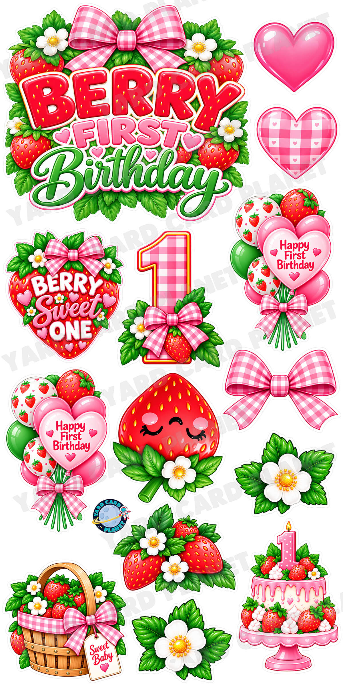 Berry First Birthday EZ Quick Sign and Yard Card Flair Set