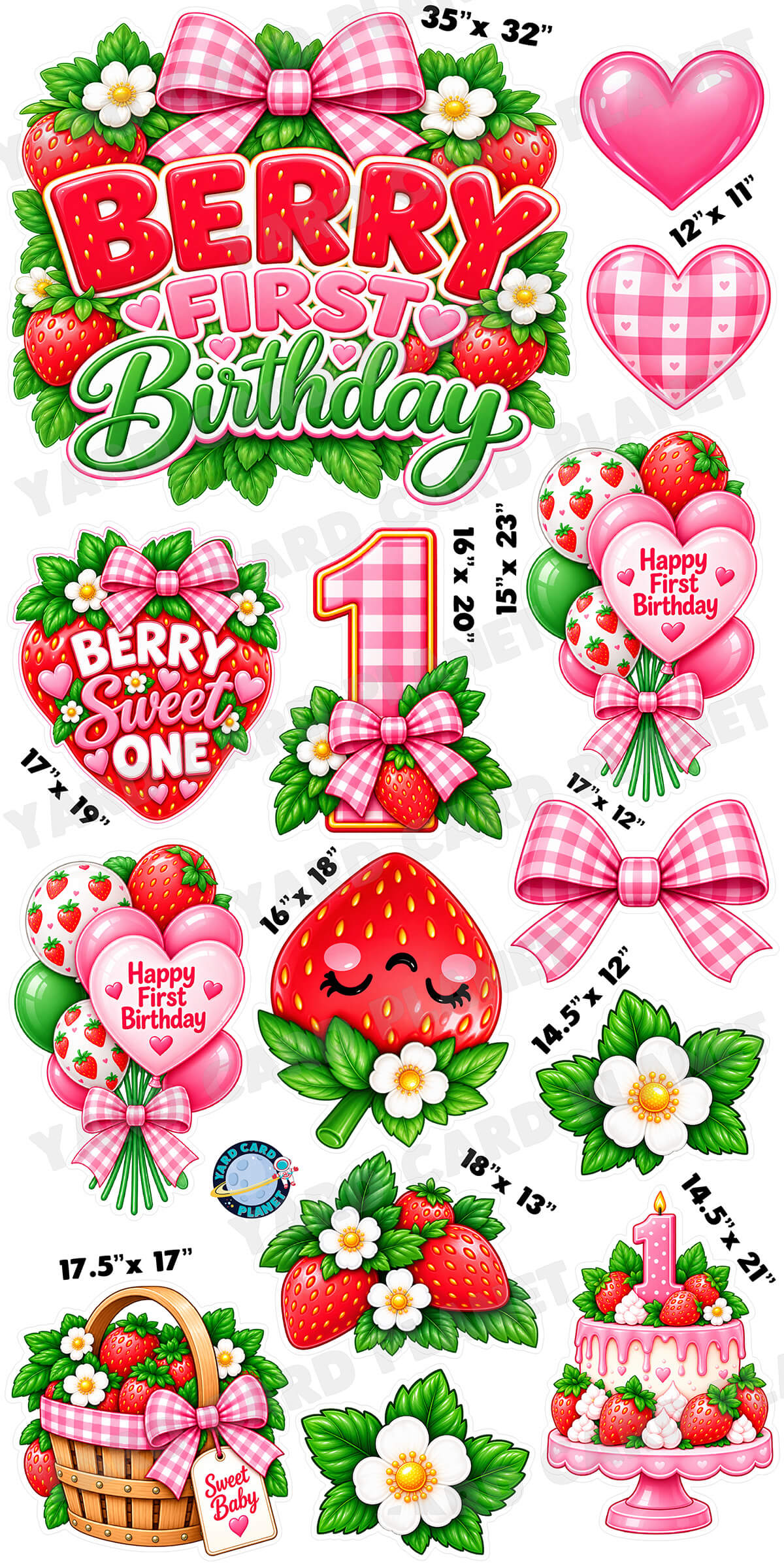Berry First Birthday EZ Quick Sign and Yard Card Flair Set