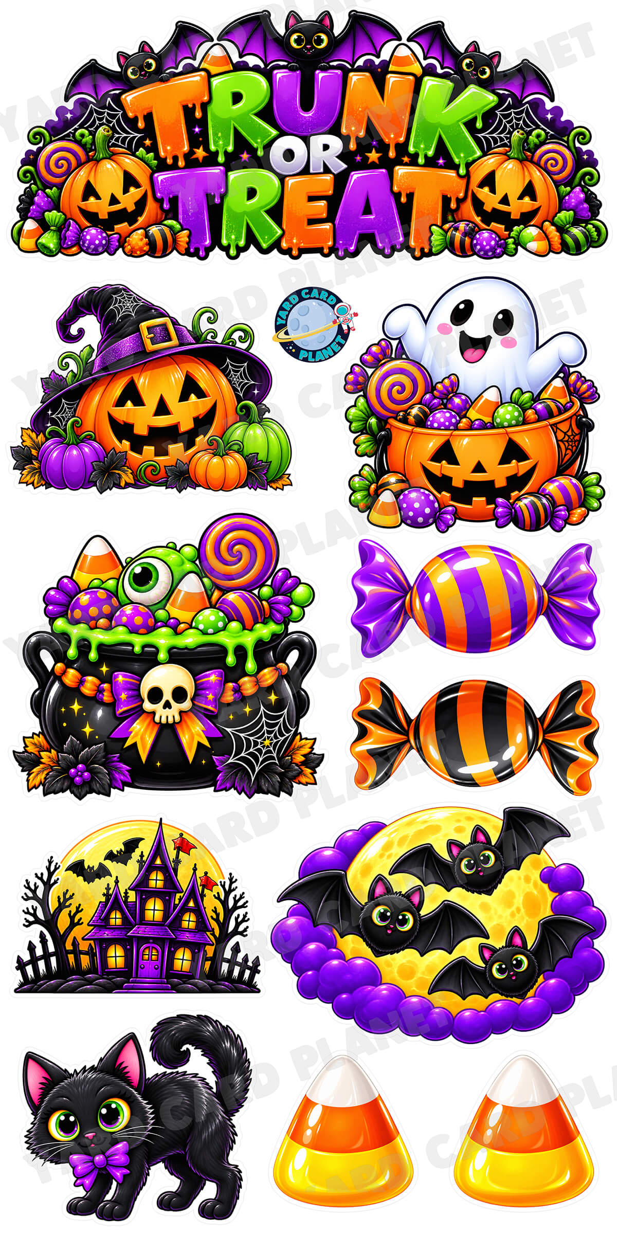 Halloween Trunk Or Treat Sweets EZ Quick Sign and Yard Card Flair Set