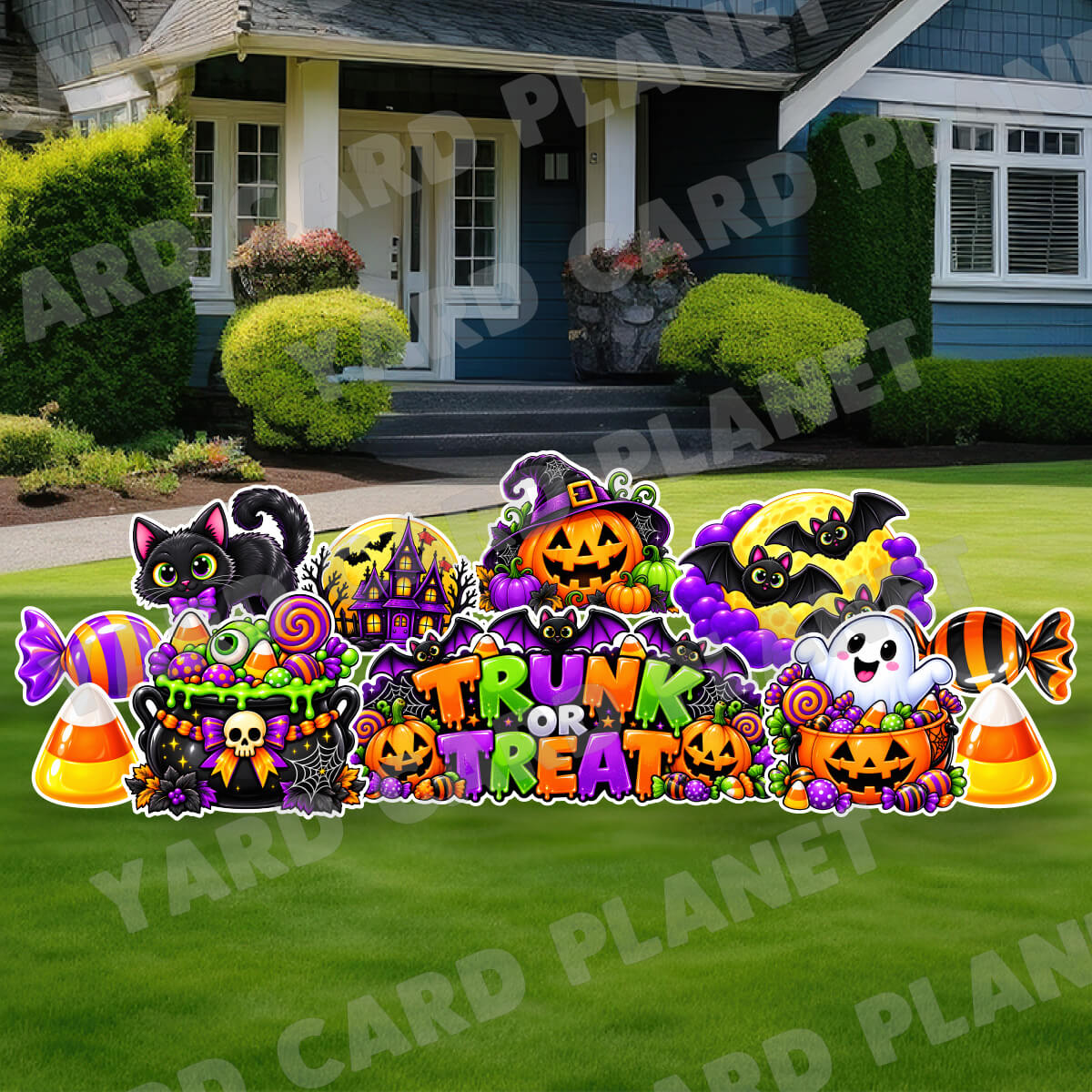 Halloween Trunk Or Treat Sweets EZ Quick Sign and Yard Card Flair Set