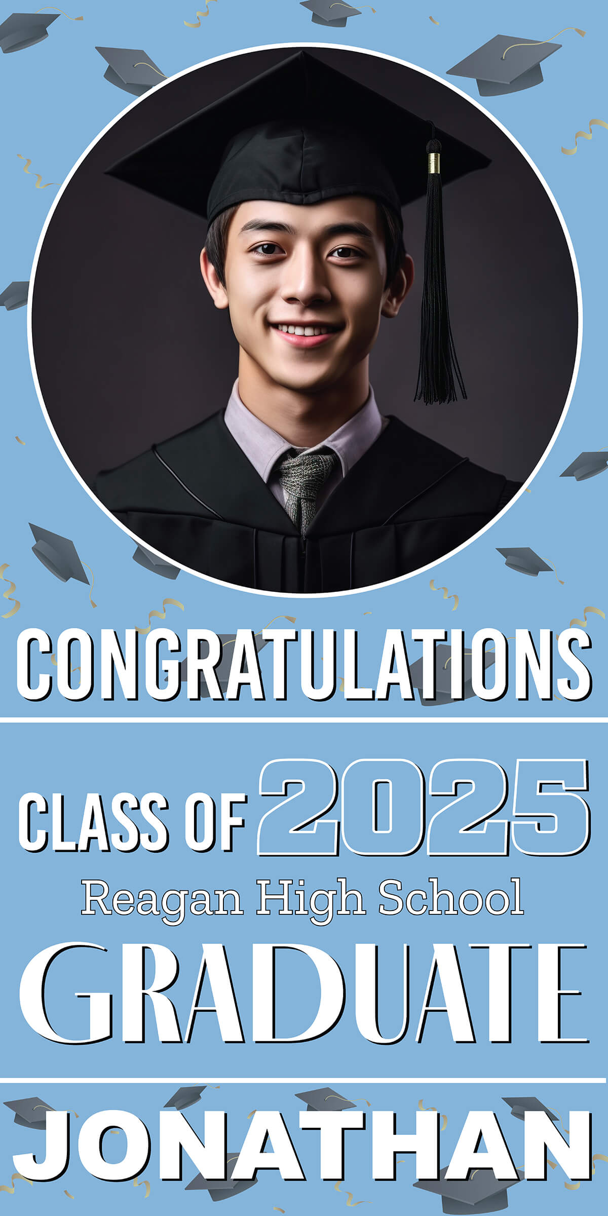 Class of 2025 Graduation Spotlight Vertical Vinyl Banner (Available in Multiple Colors and Sizes)