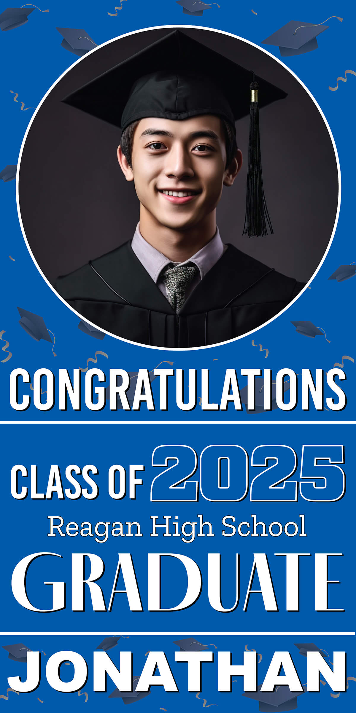 Class of 2025 Graduation Spotlight Vertical Vinyl Banner (Available in Multiple Colors and Sizes)