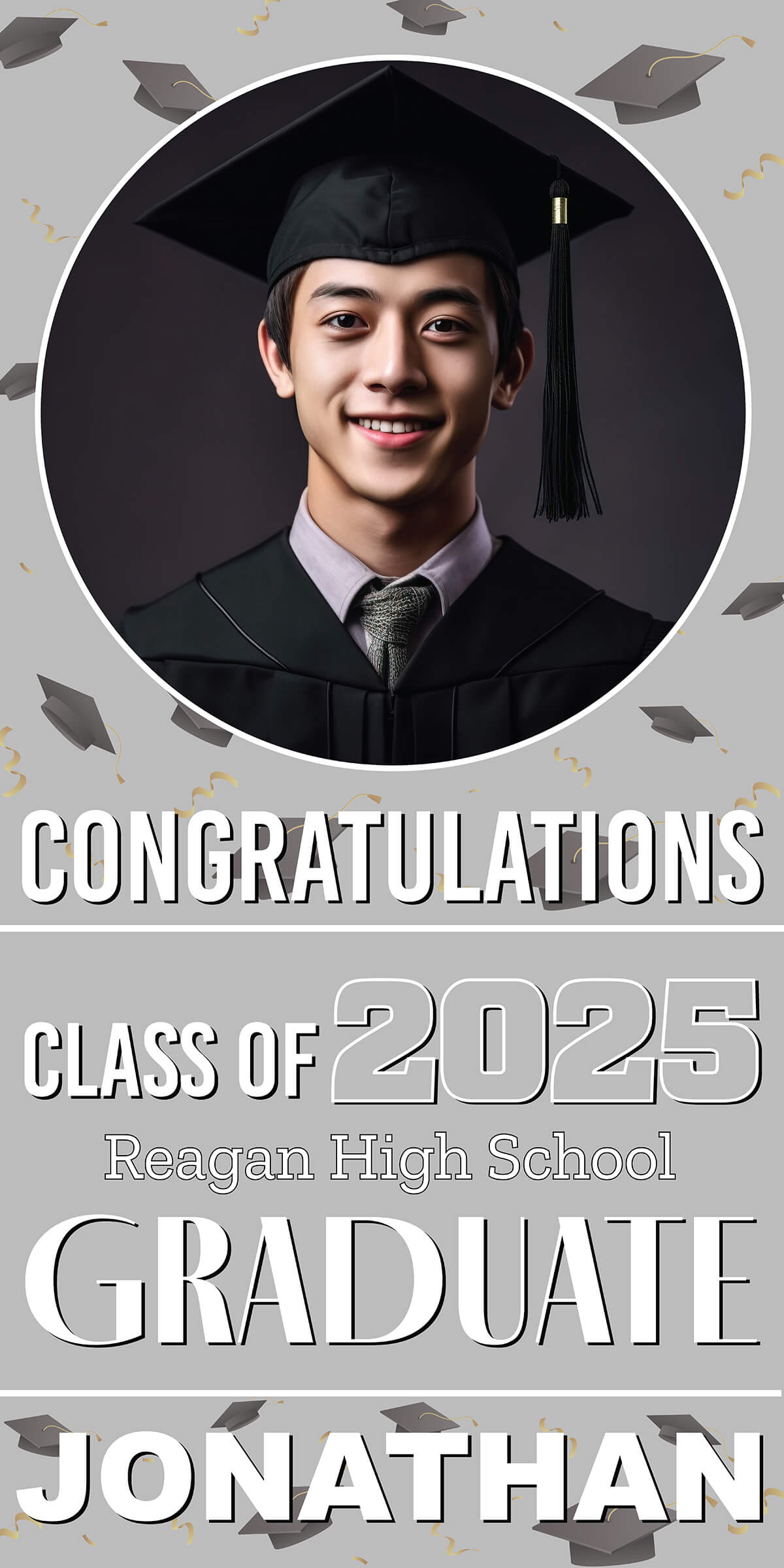 Class of 2025 Graduation Spotlight Vertical Vinyl Banner (Available in Multiple Colors and Sizes)